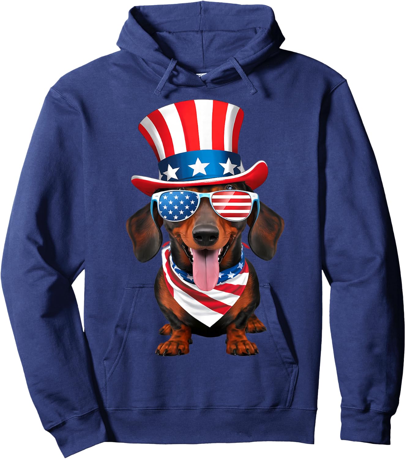 Dachshund Dog American Flag Glasses Hat 4th of July Hoodie - Hoodie | Navy