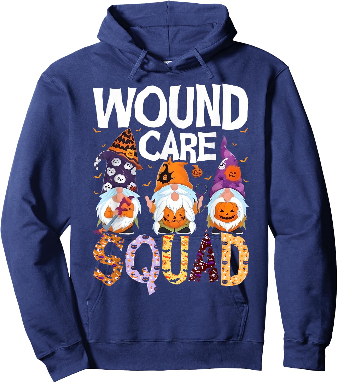 Wound Care Squad Gnome Nurse Halloween Scrubs Stethoscope Hoodie - Hoodie | Navy