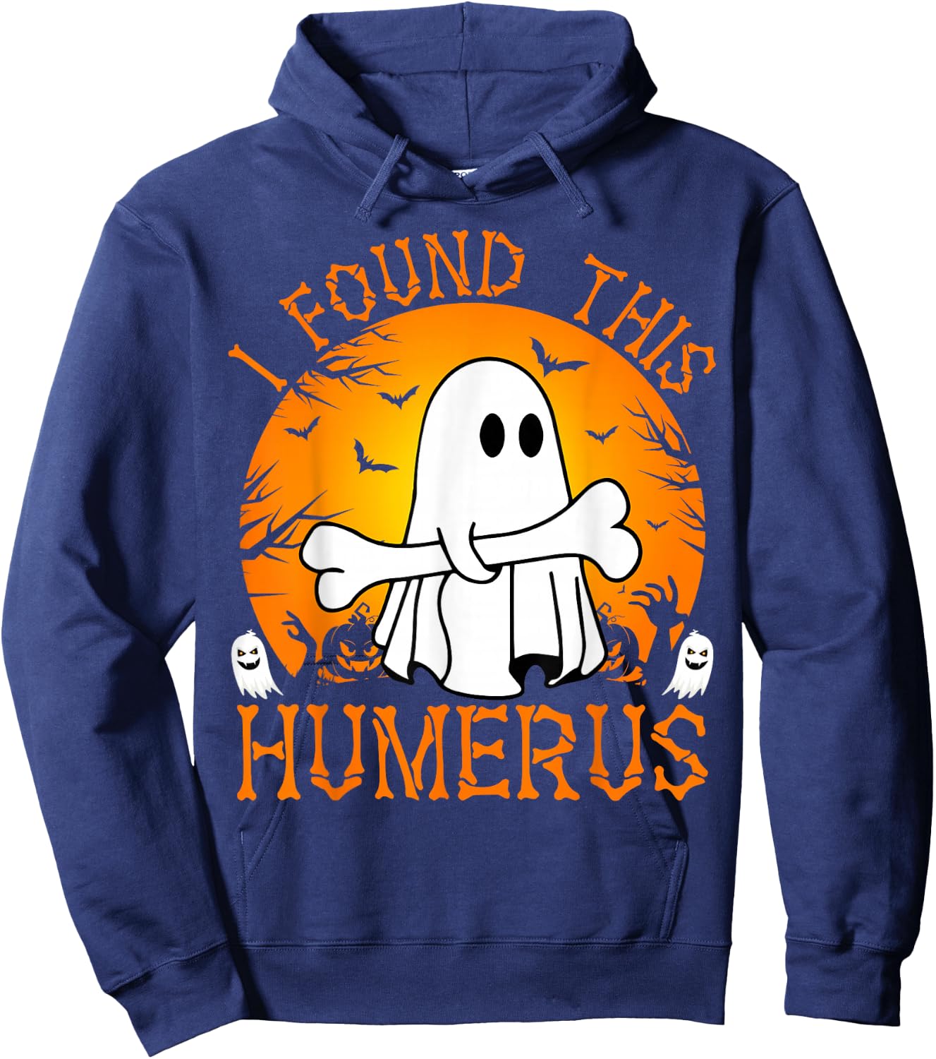 I Found This Humerus Funny Halloween Ghost Bone Spooky Hoodie - Hoodie | Navy