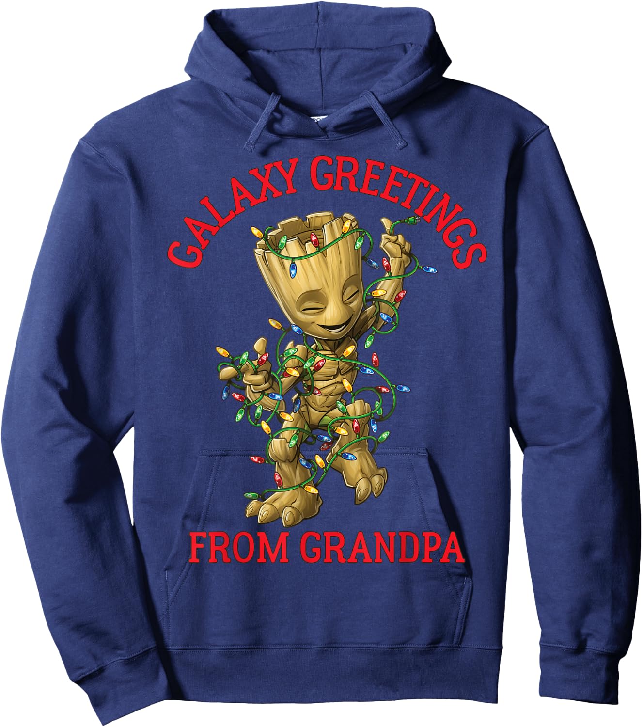 Marvel Groot Galaxy Greetings From Grandpa Christmas Hoodie - Hoodie | Navy