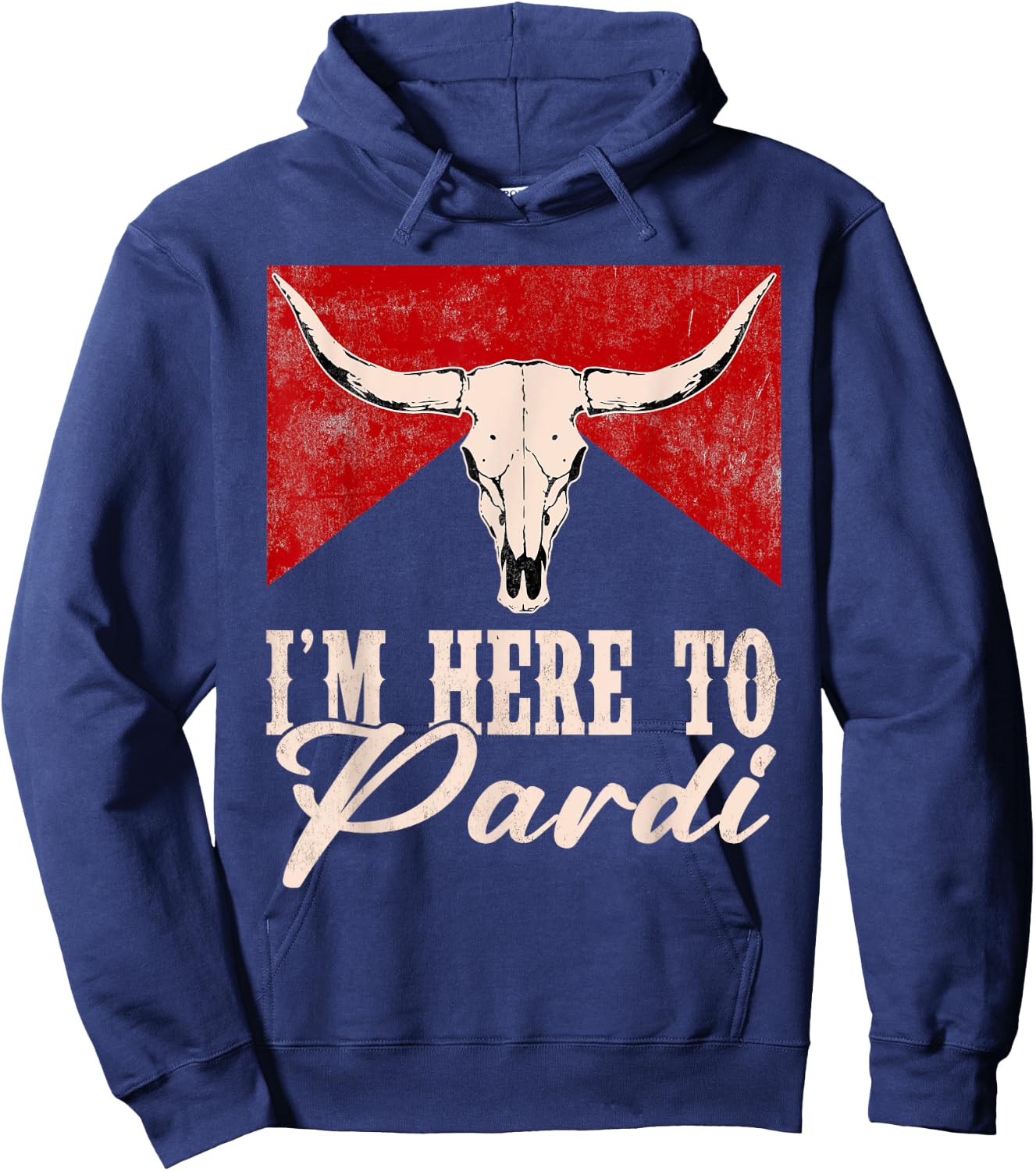 I'm Here to Pardi Vintage Retro Western Bull-Skull Hoodie - Hoodie | Navy