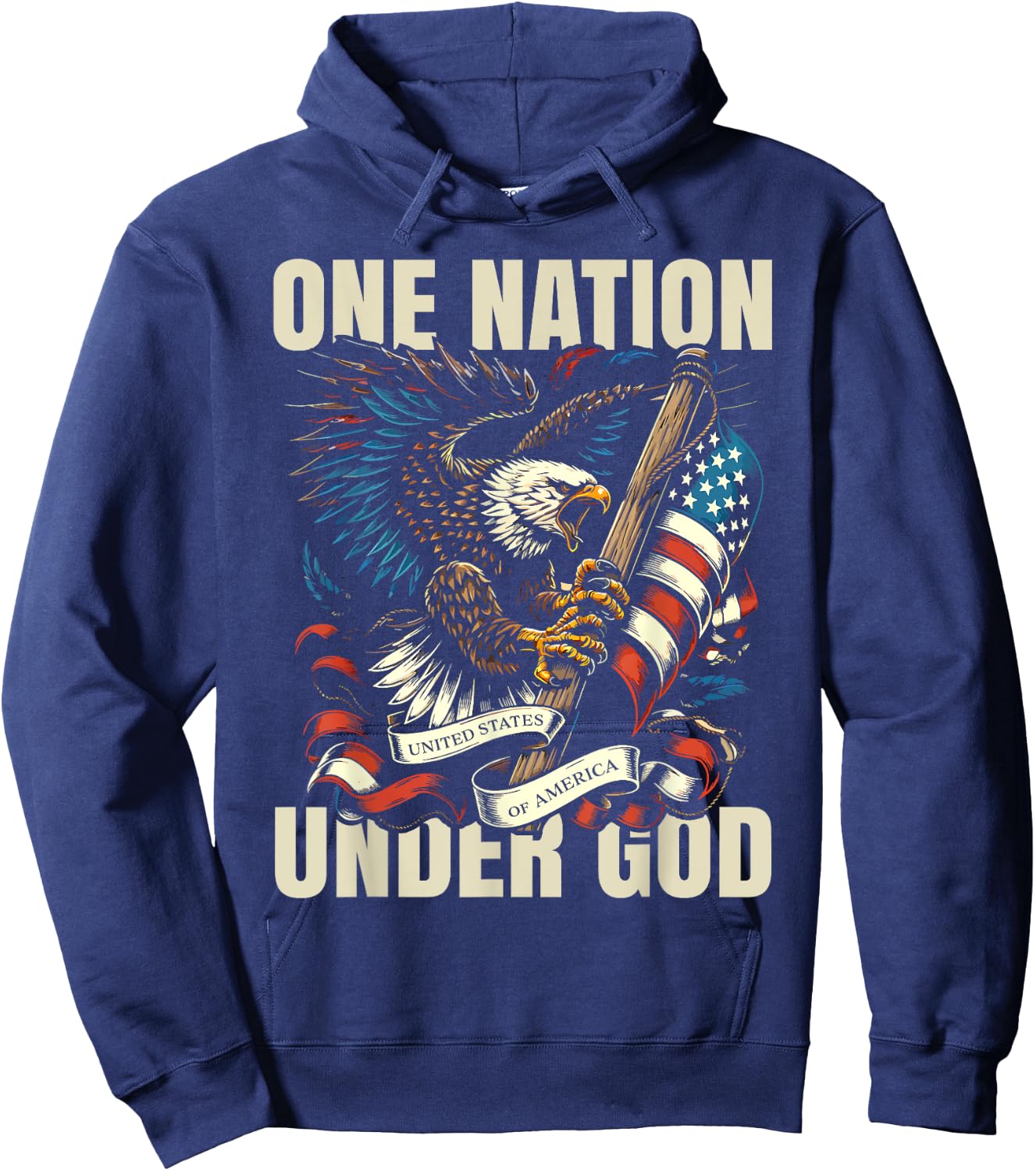 One Nation Under God Patriotic Eagle USA Flag Design Hoodie - Hoodie | Navy
