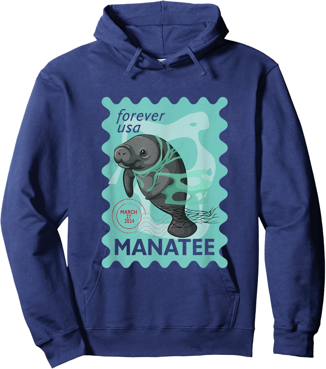 Manatee Stamp Wildlife Animal Manatee Lover Postal Worker Hoodie - Hoodie | Navy