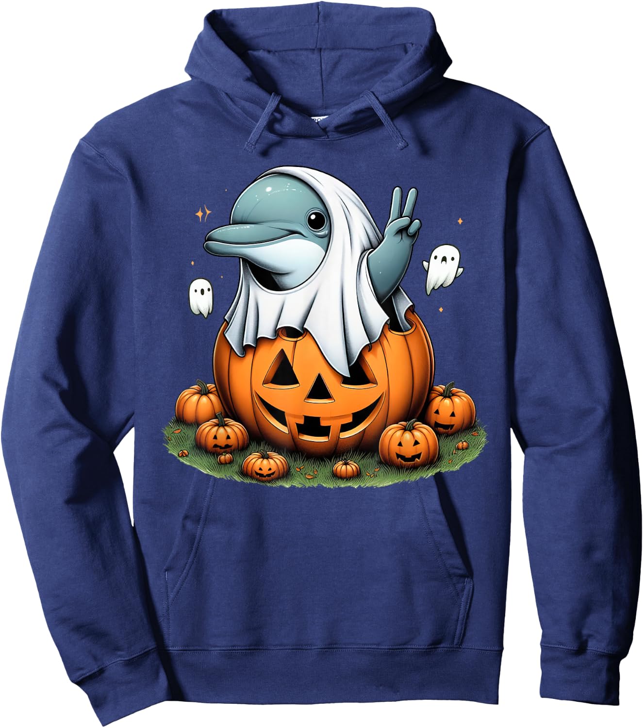 Funny Dolphin Ghost Boo Halloween Dolphin Kids Hoodie - Hoodie | Navy