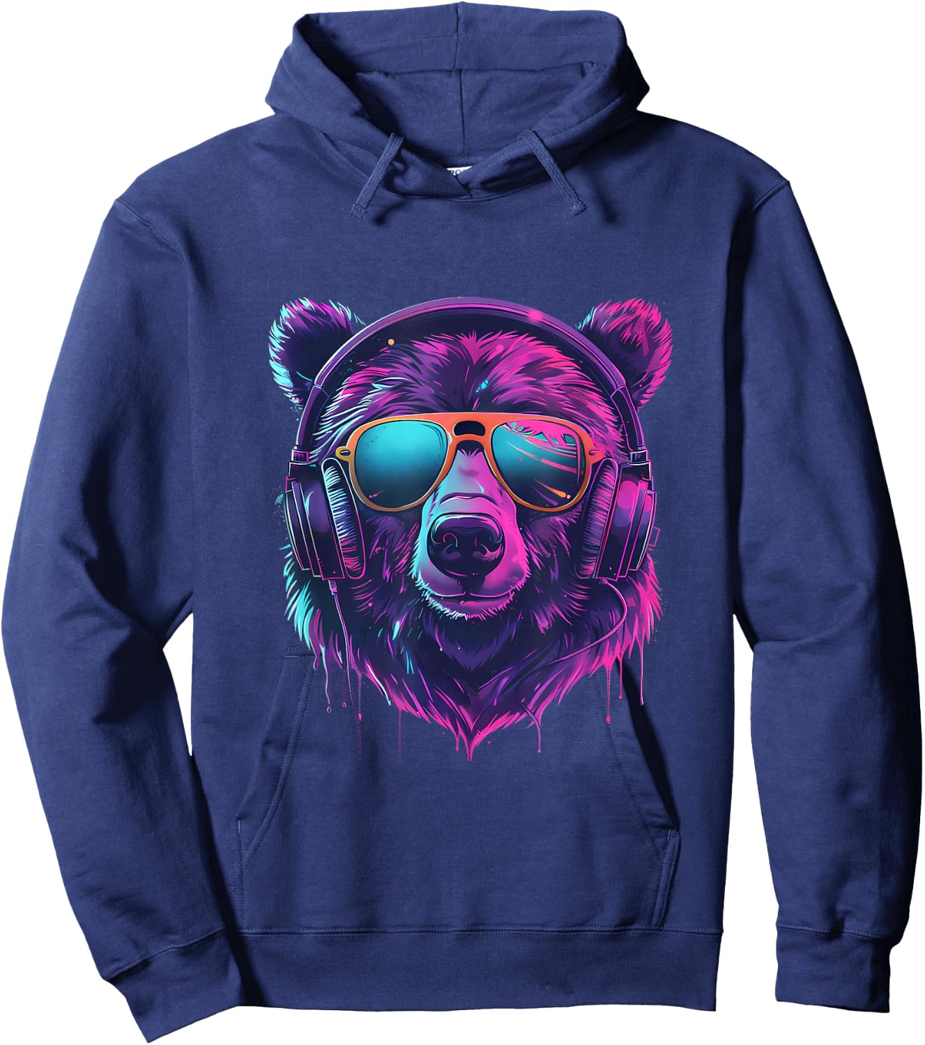 DJ Bear EDM Music Headphones Bear Lover Techno Beatmaker Hoodie - Hoodie | Navy
