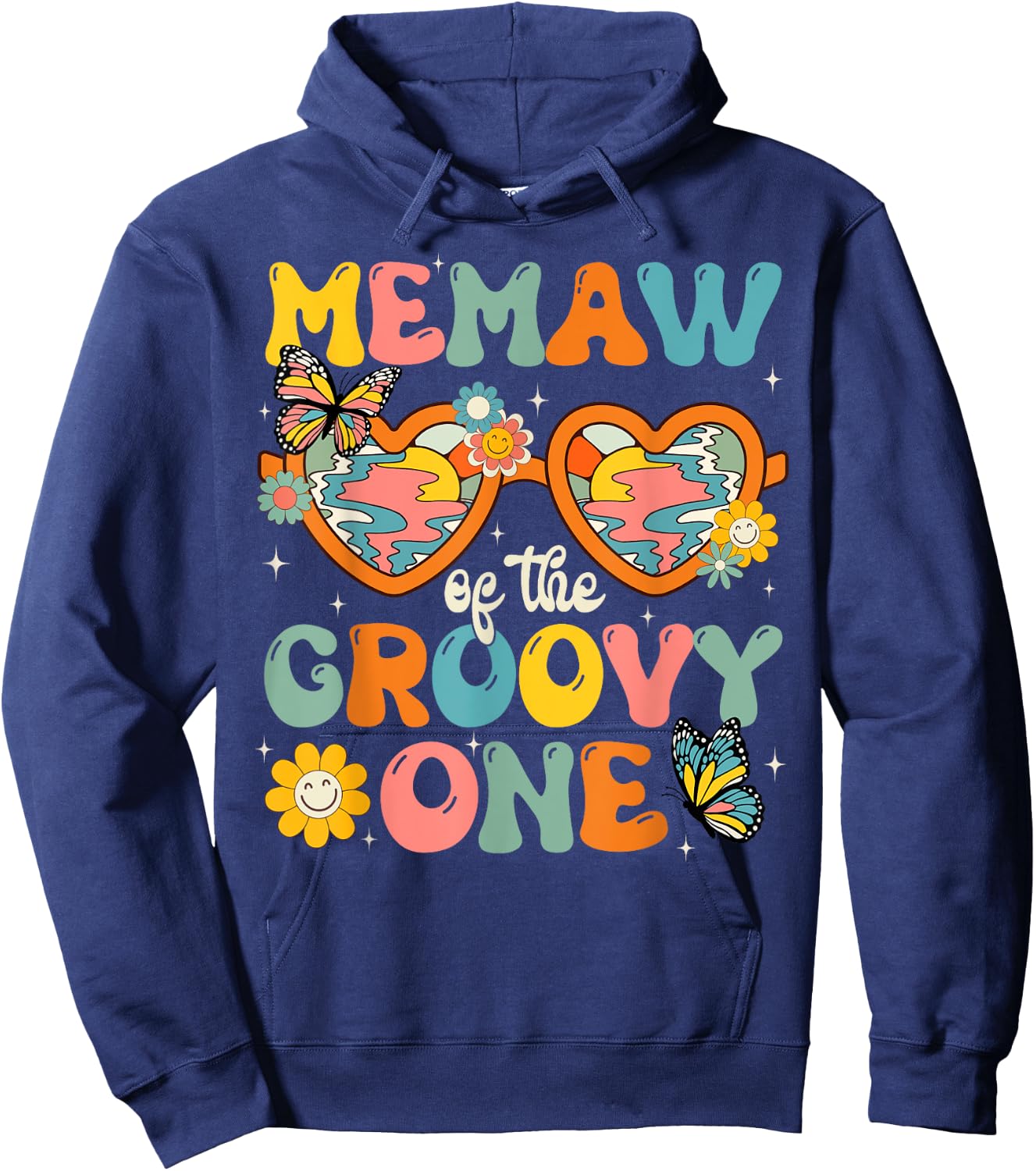 Memaw of the Groovy One Glasses Birthday Party Hoodie - Hoodie | Navy