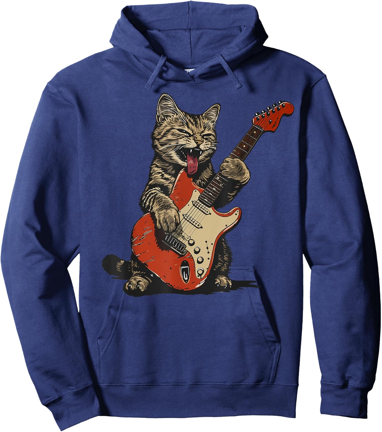 Rock and Roll Guitar Cat Vintage ROCK Guitarist Cat Men Women Girls Kids Hoodie - Hoodie | Navy