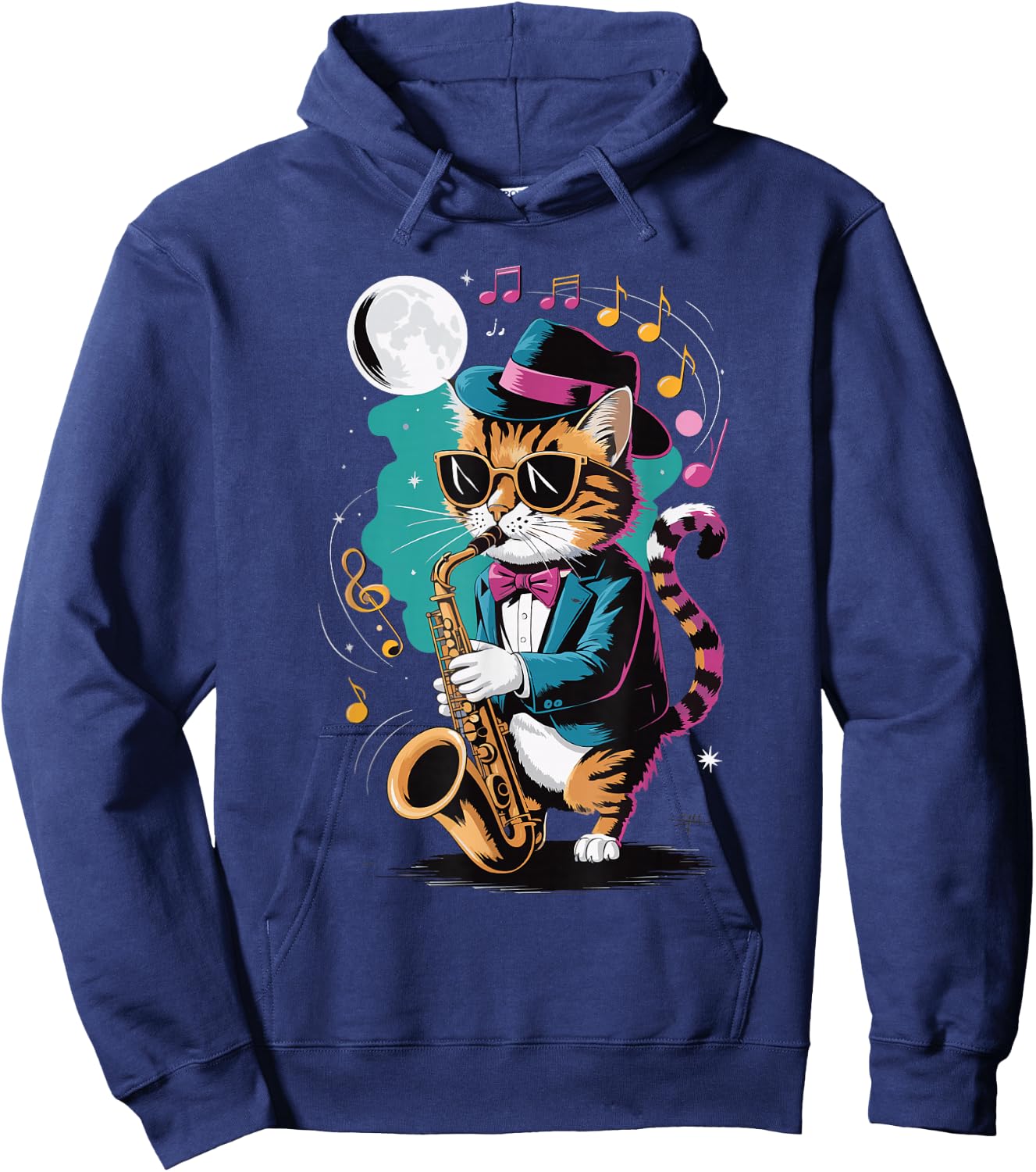 Cat Playing Saxophone Men Women Kids Hoodie - Hoodie | Navy