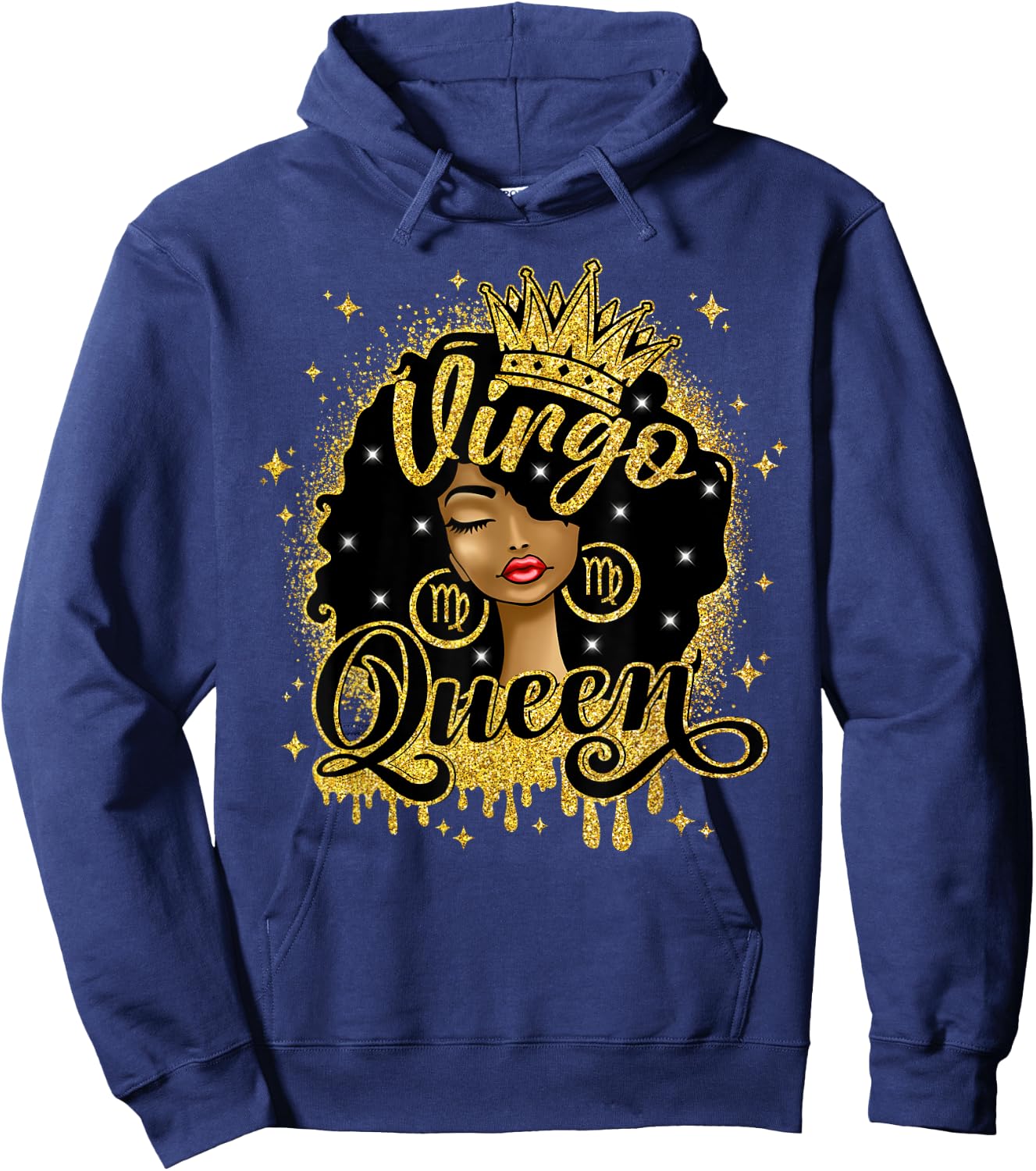Virgo Queen Afro Natural Hair Girl Black Woman Zodiac Hoodie - Hoodie | Navy