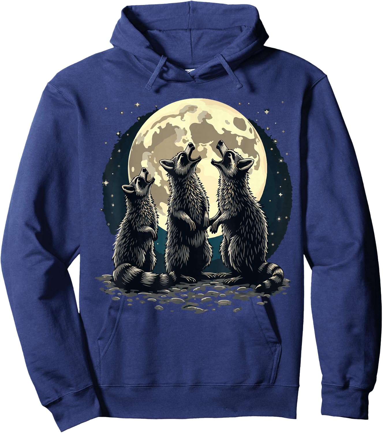 3 Racoons Moon Howling Raccoon Funny Raccoon Hoodie - Hoodie | Navy