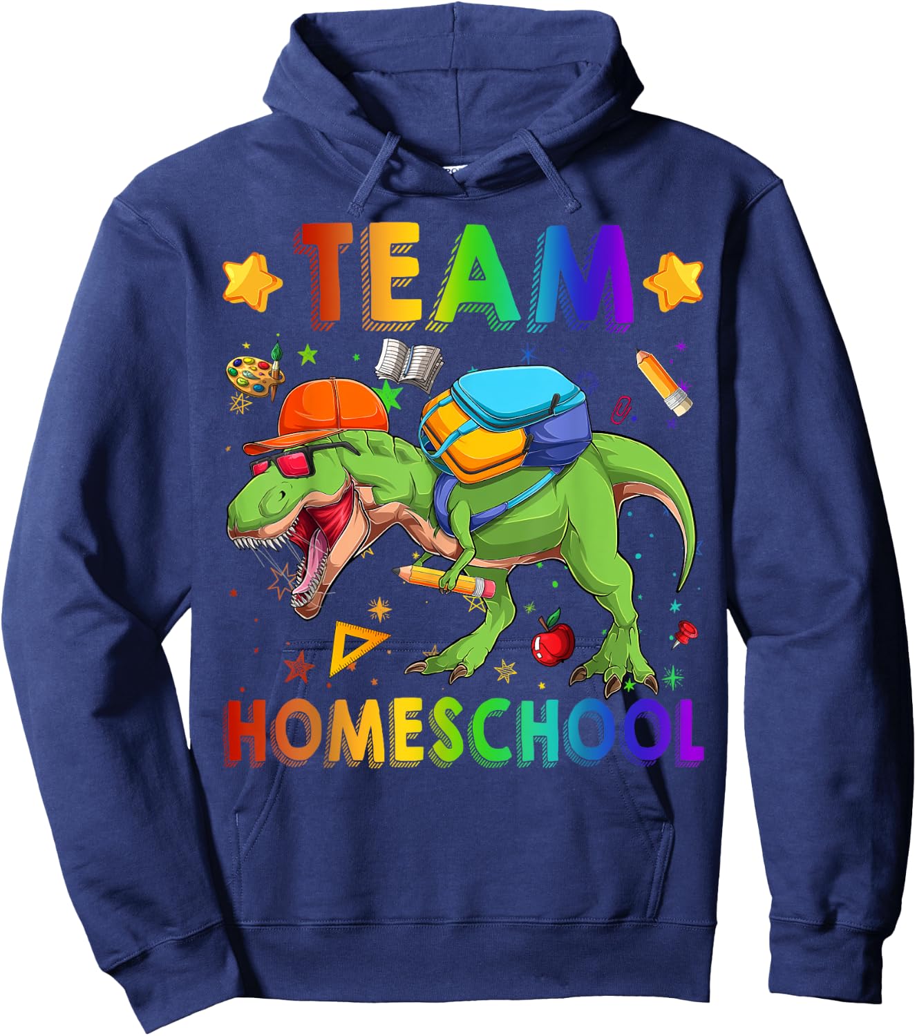 Team Homeschool Student T Rex Dinosaur Lovers Back To School Hoodie - Hoodie | Navy