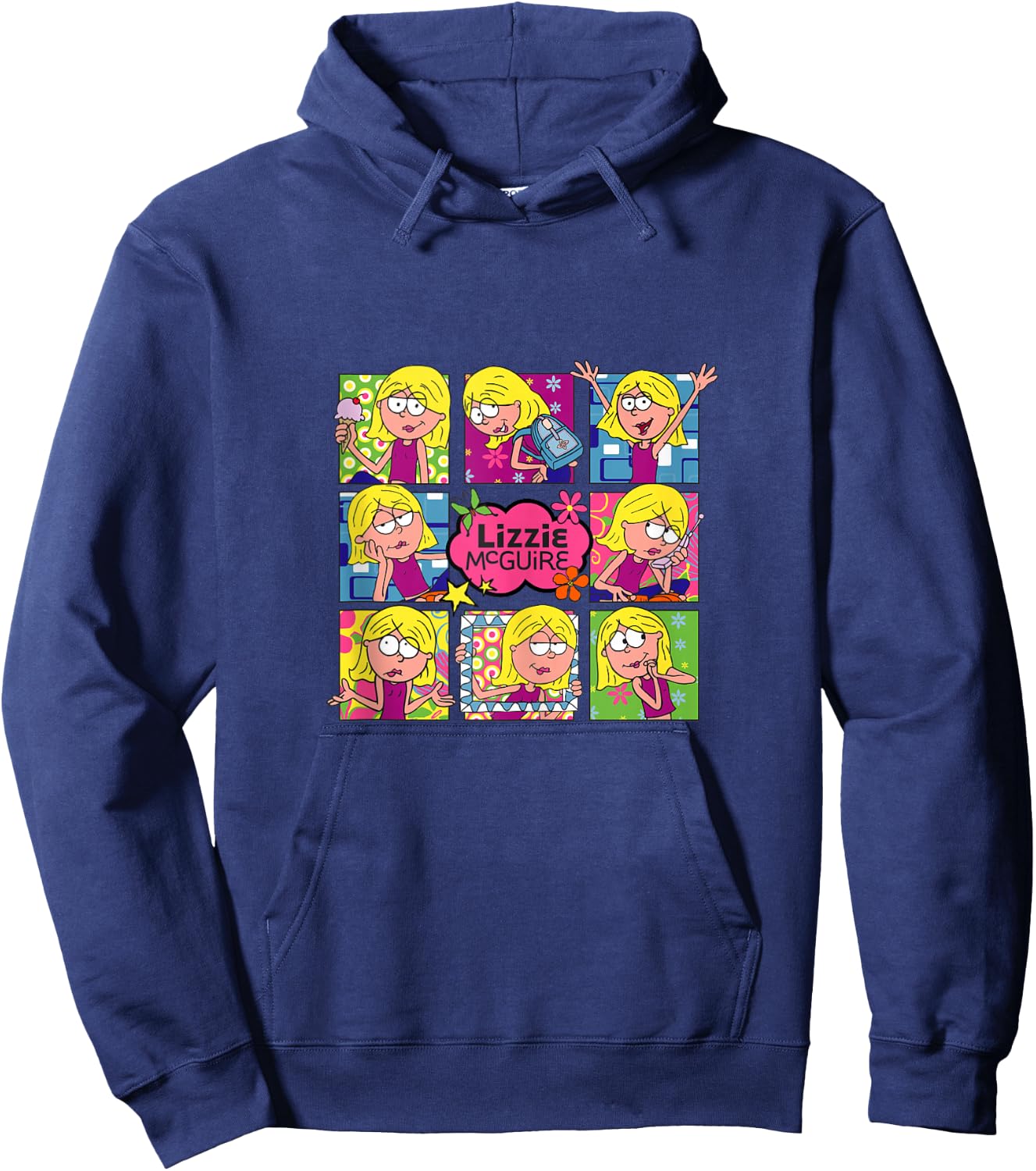Disney Lizzy McGuire Multi Lizzie's Moods Big Chest Panels Hoodie - Hoodie | Navy
