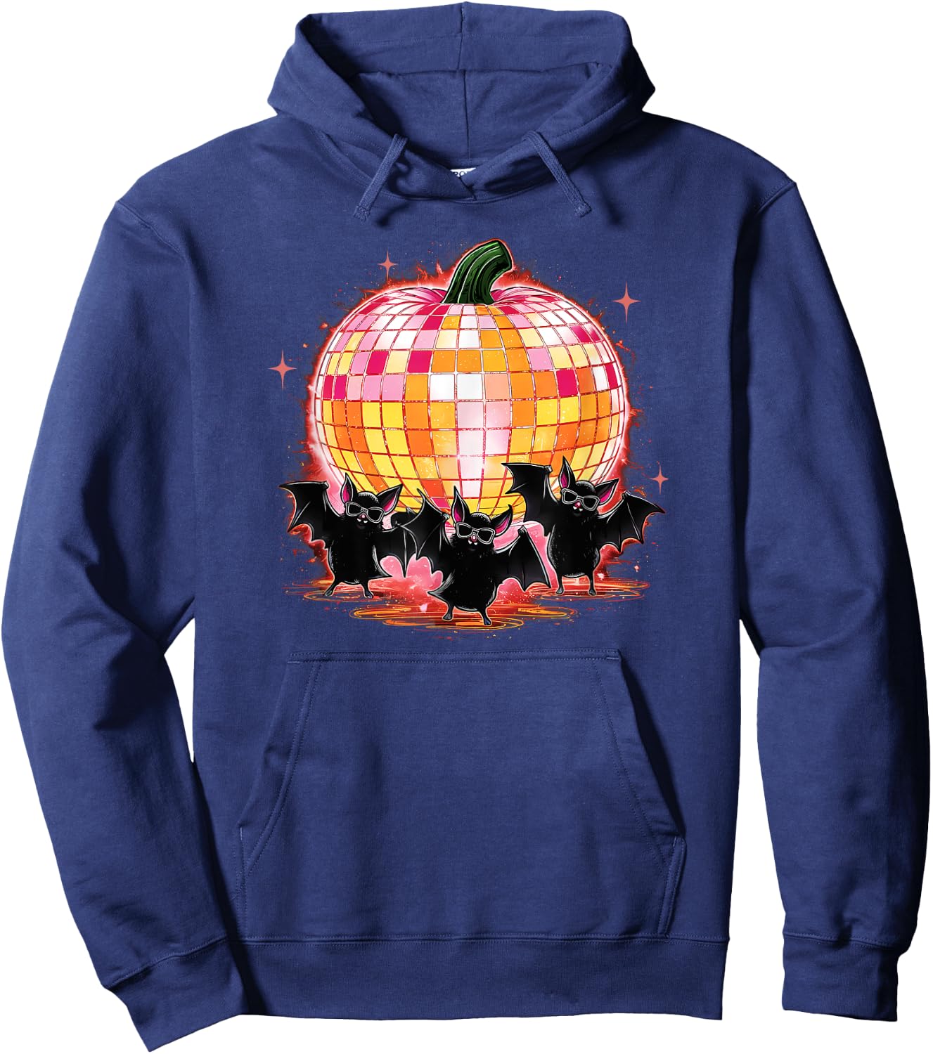 Pumpkin Disco Ball Dancing Bats Halloween Disco Party Hoodie - Hoodie | Navy