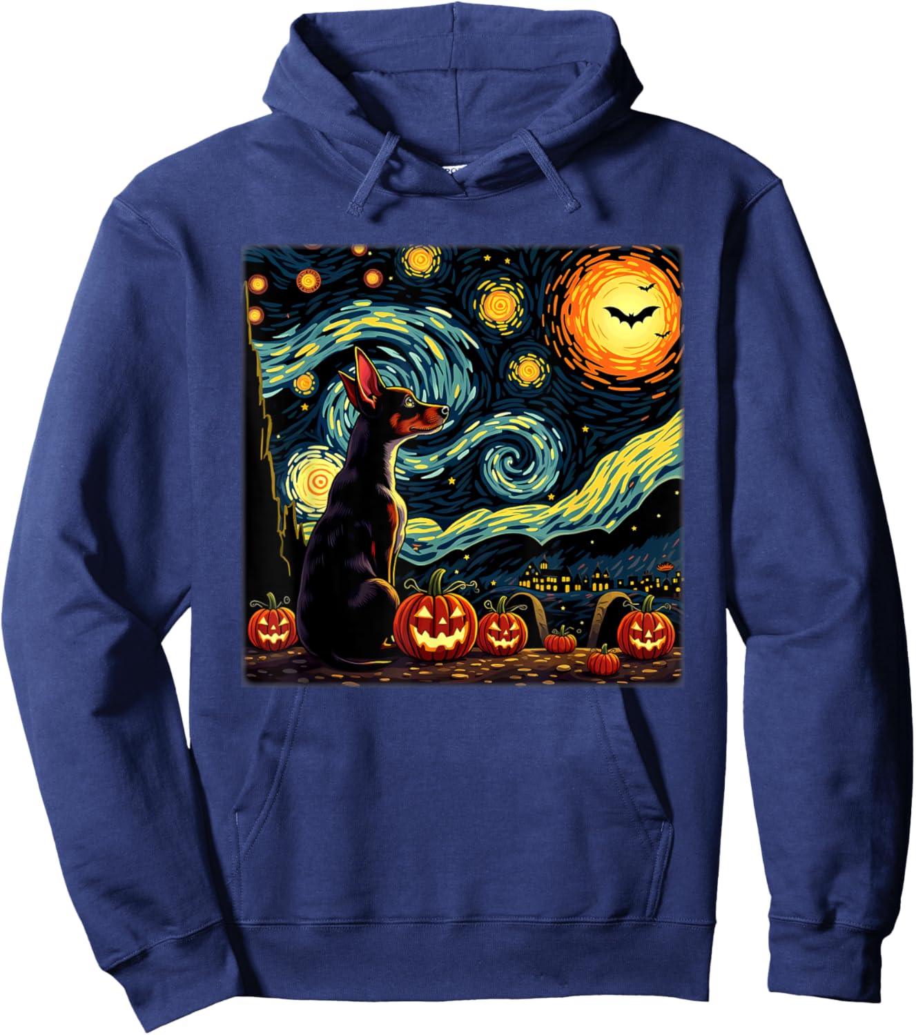 Spooky Halloween Rat Terrier Dog Starry Night Hoodie - Hoodie | Navy