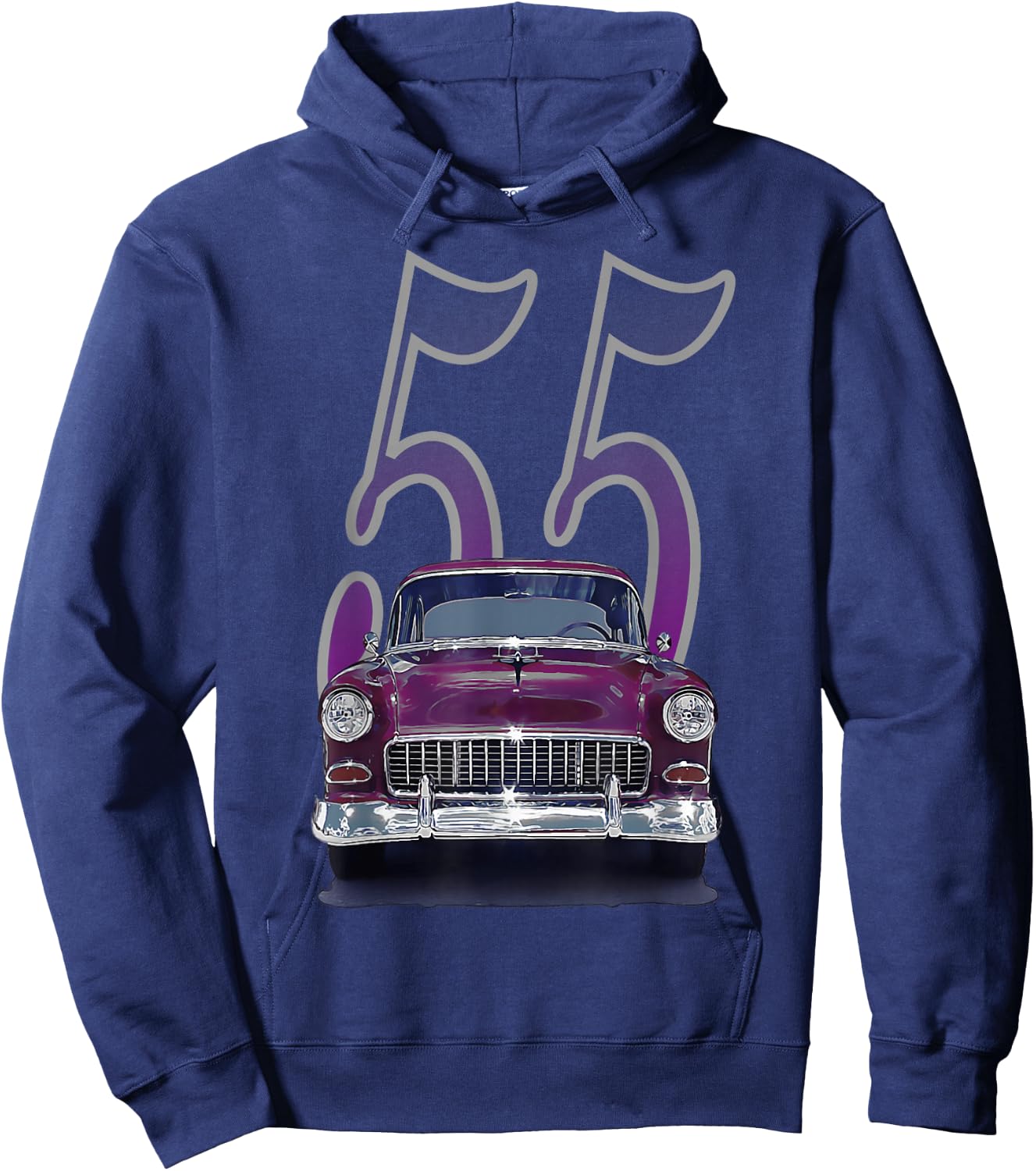 1955 55 Chevys Bel Air Classic Vintage Muscle Car Front View Hoodie - Hoodie | Navy