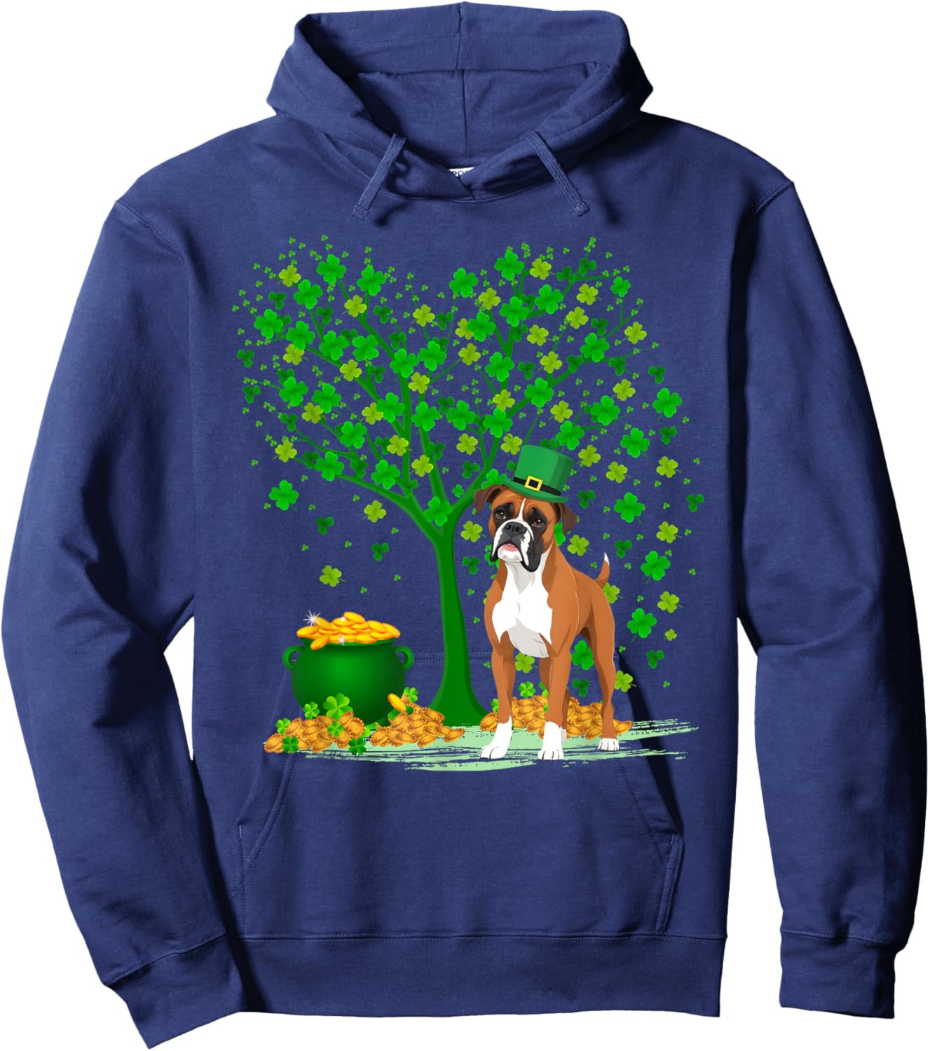 Shamrock Tree Leprechaun Hat Boxer Dog St Patrick's Day Women Kids Hoodie - Hoodie | Navy