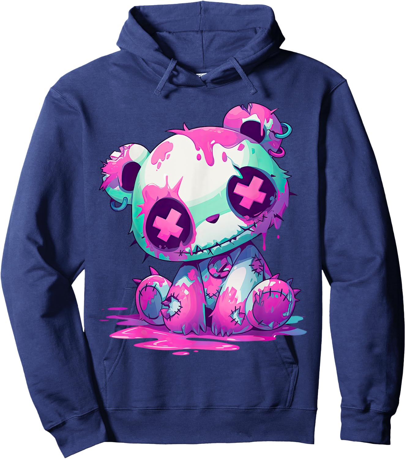 Kawaii Pastel Goth Creepy Cute Pink Zombie Panda Hoodie - Hoodie | Navy
