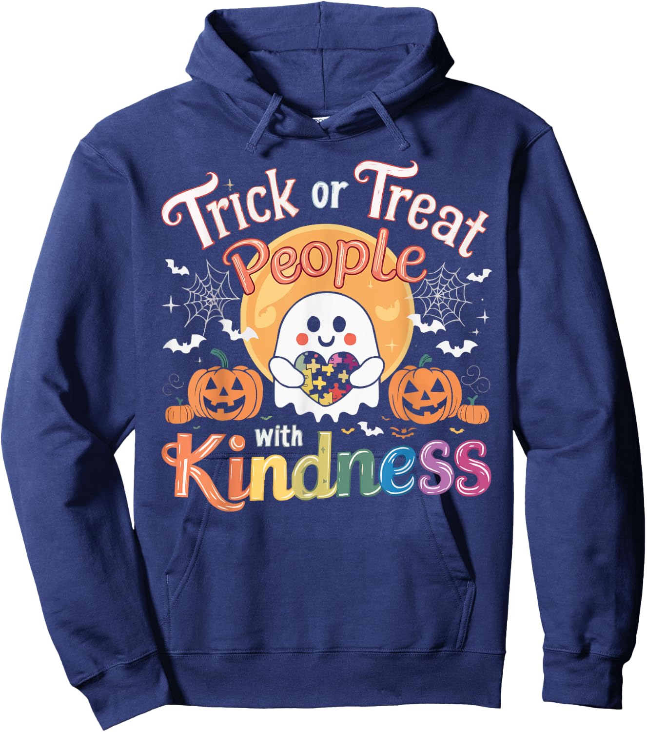 Support Autism Halloween Spooky Autistic Trick Or Treat Hoodie - Hoodie | Navy