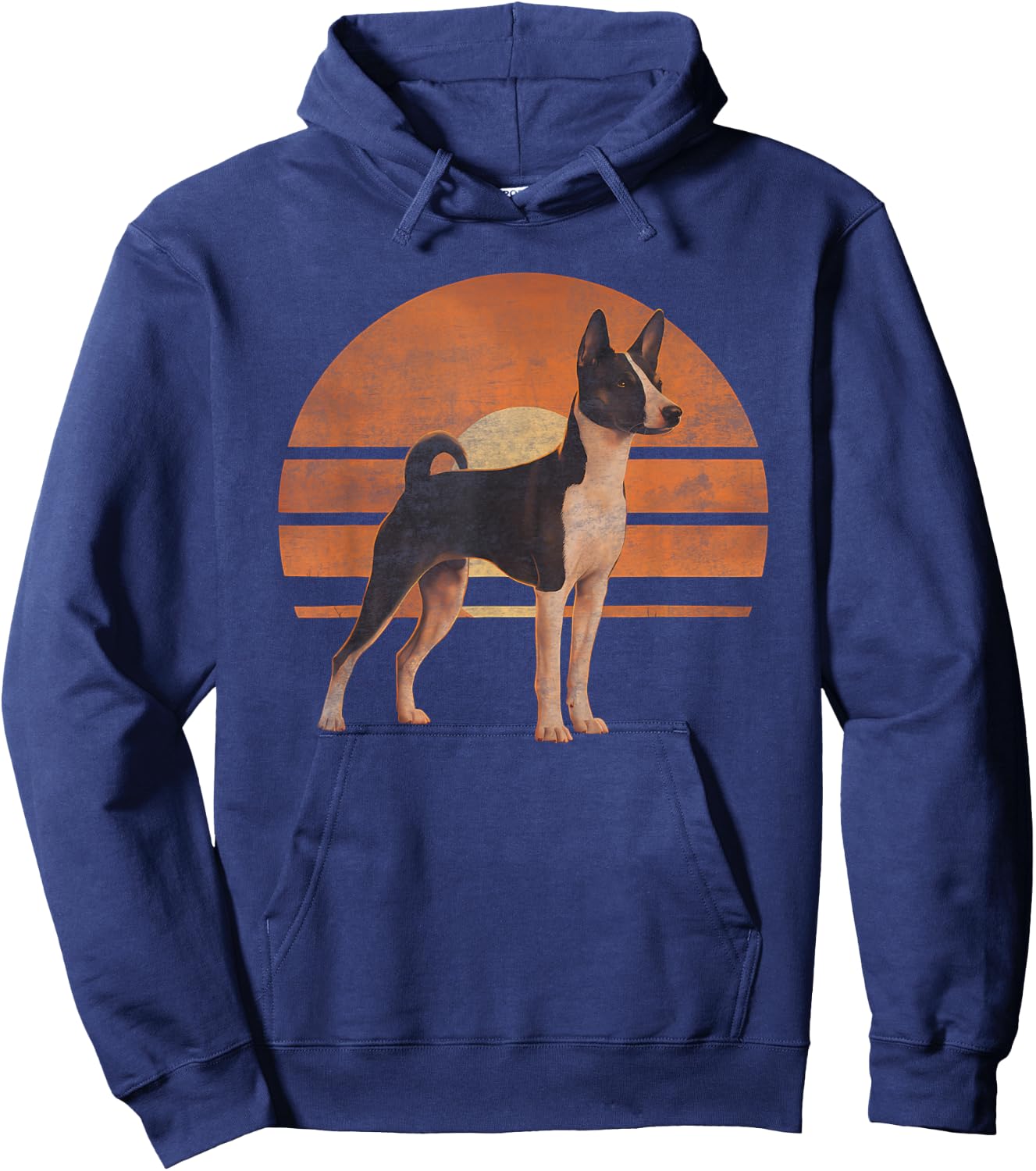 Retro Sunset Design Basenji Dog Hoodie - Hoodie | Navy