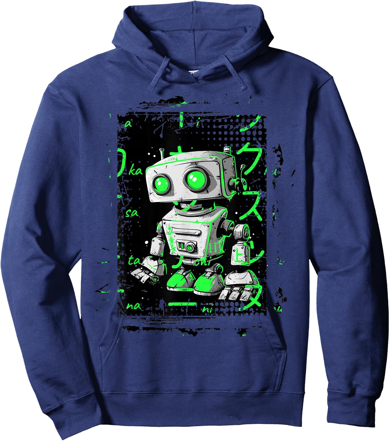 Green Cyberpunk Robot Kicks Green Color Graphic Hoodie - Hoodie | Navy