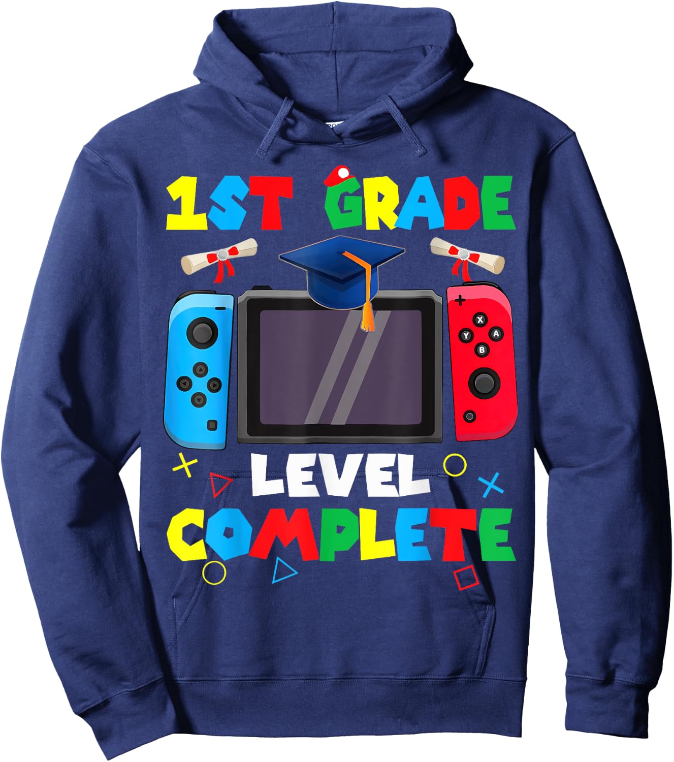 1st Grade Level Complete Graduation Class 2024 Boys Gamer Hoodie - Hoodie | Navy