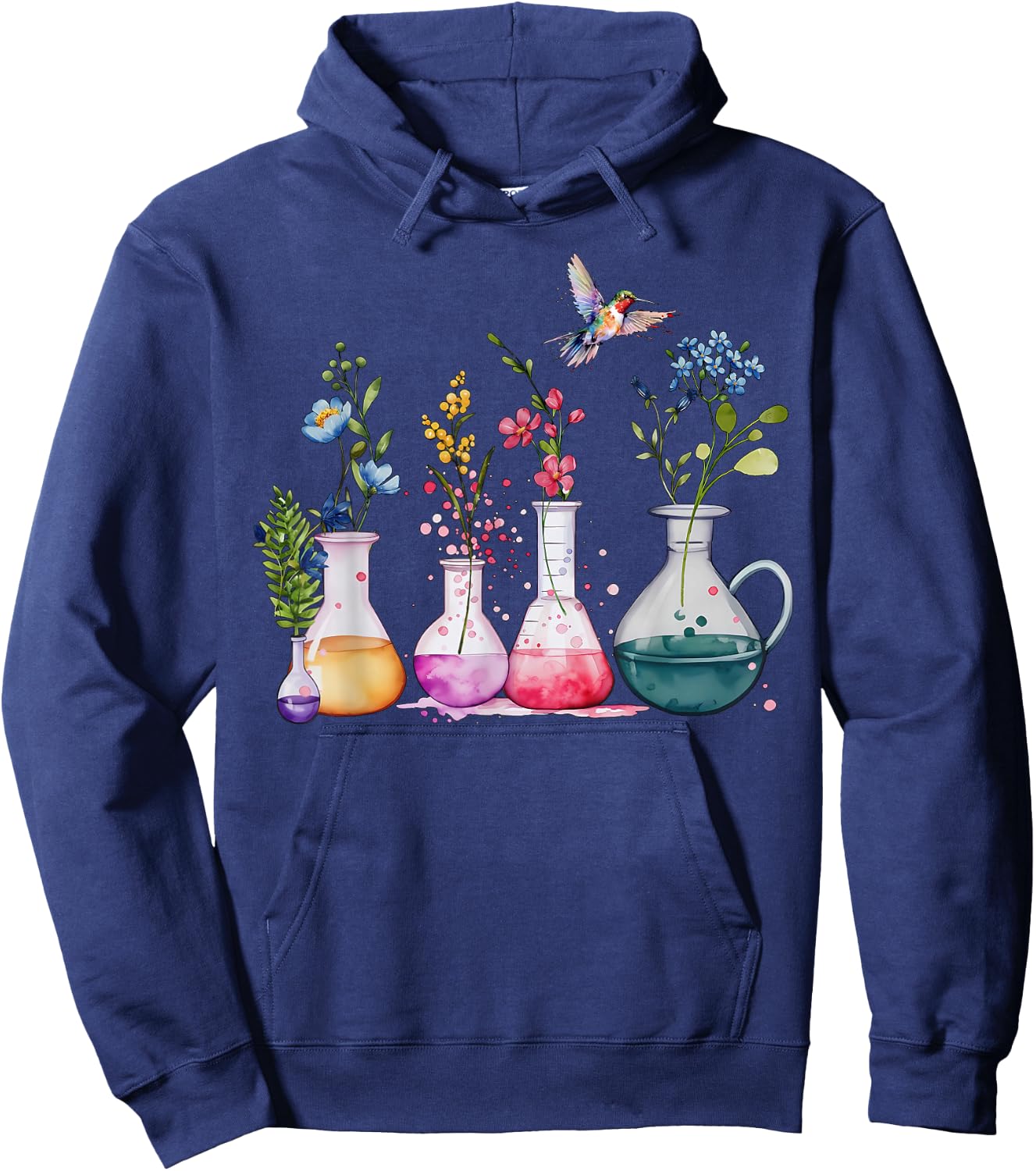 Floral Beakers Laboratory Hummingbird Chemistry Science Hoodie - Hoodie | Navy