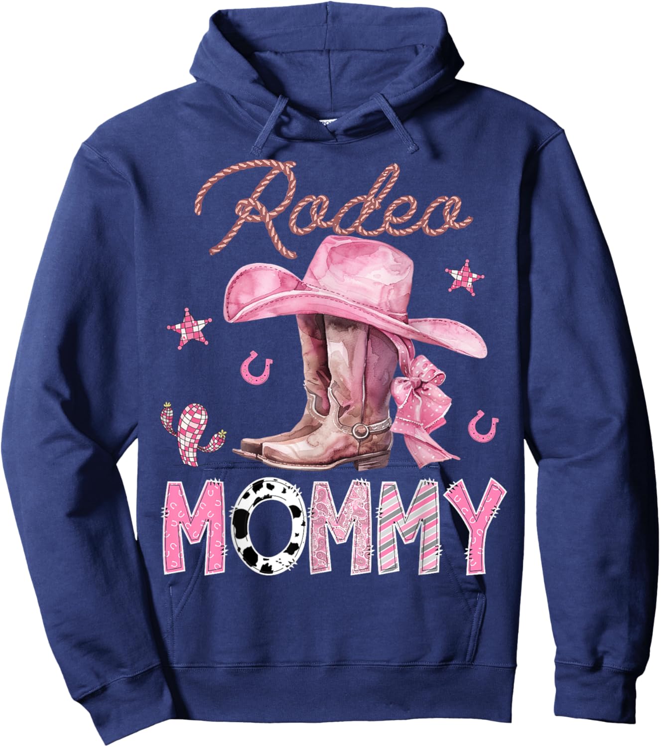 Rodeo Mommy Pink Boots Coquette CowGirl Birthday Party Hoodie - Hoodie | Navy