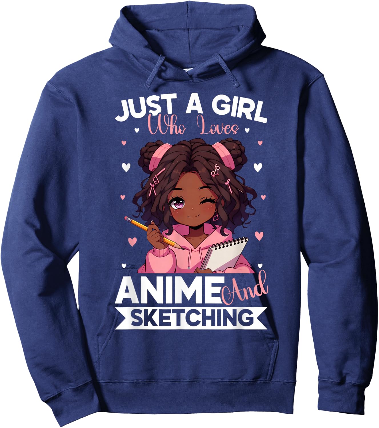 Just A Girl Who Loves Anime and Sketching Afro Anime Merch Hoodie - Hoodie | Navy