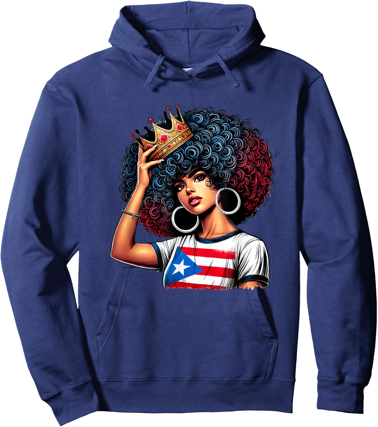 Afro Boricua Queen Princess Crown Puerto Rico Flag Latina Hoodie - Hoodie | Navy