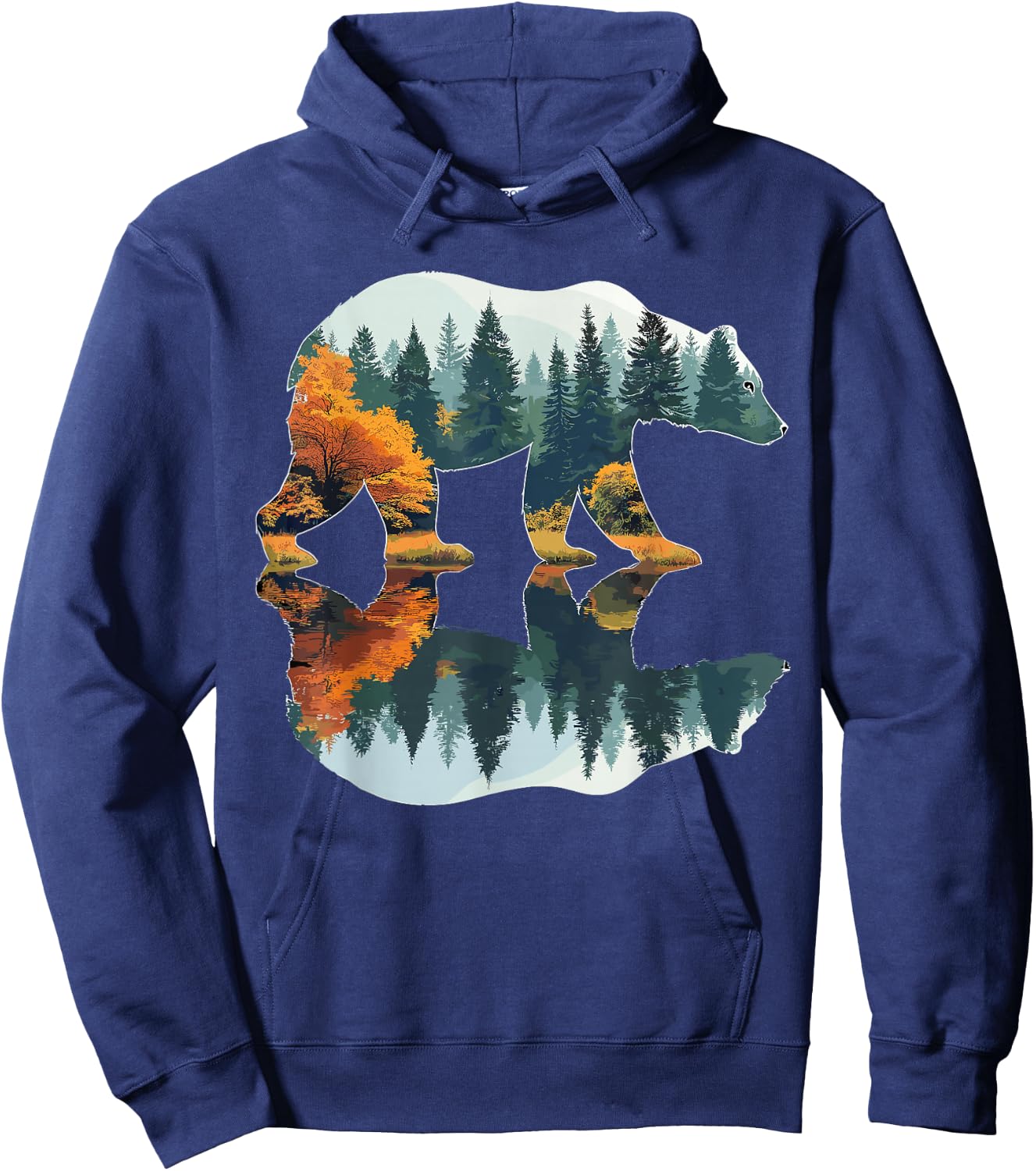 Trees Wildlife Reflection Nature Bear Outdoor Forest Hoodie - Hoodie | Navy