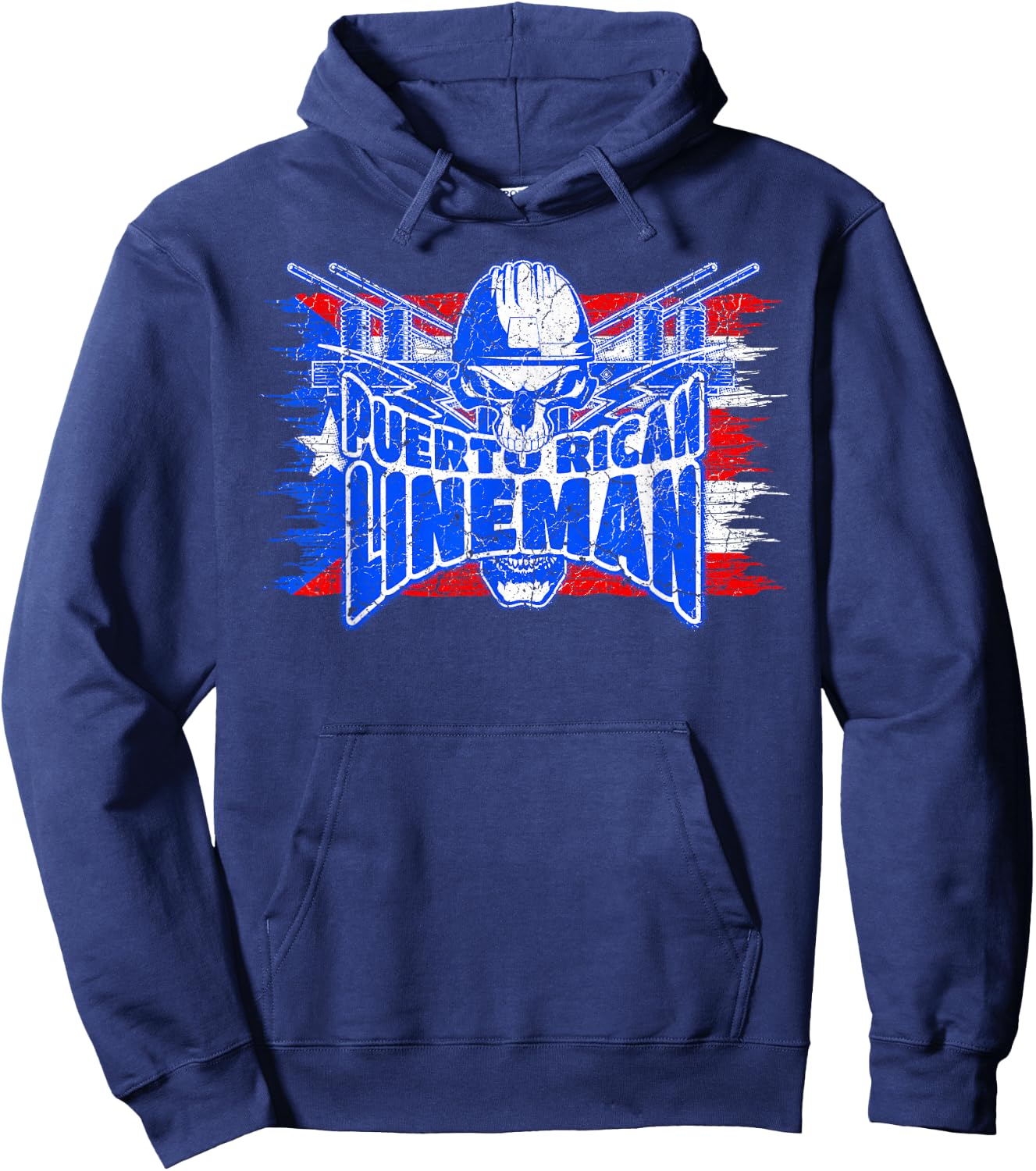 Proud Puerto Rican Lineman Skull with Flag of Puerto Rico Hoodie - Hoodie | Navy