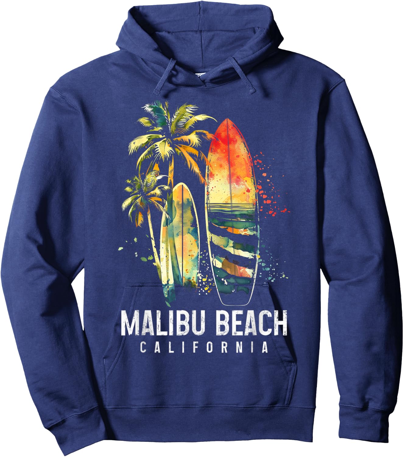 Malibu Beach California Surf Vintage Surfing Surfer Hoodie - Hoodie | Navy