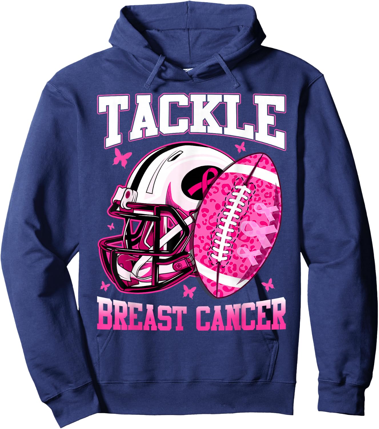 Tackle Breast Cancer Awareness Fighting American Football Hoodie - Hoodie | Navy