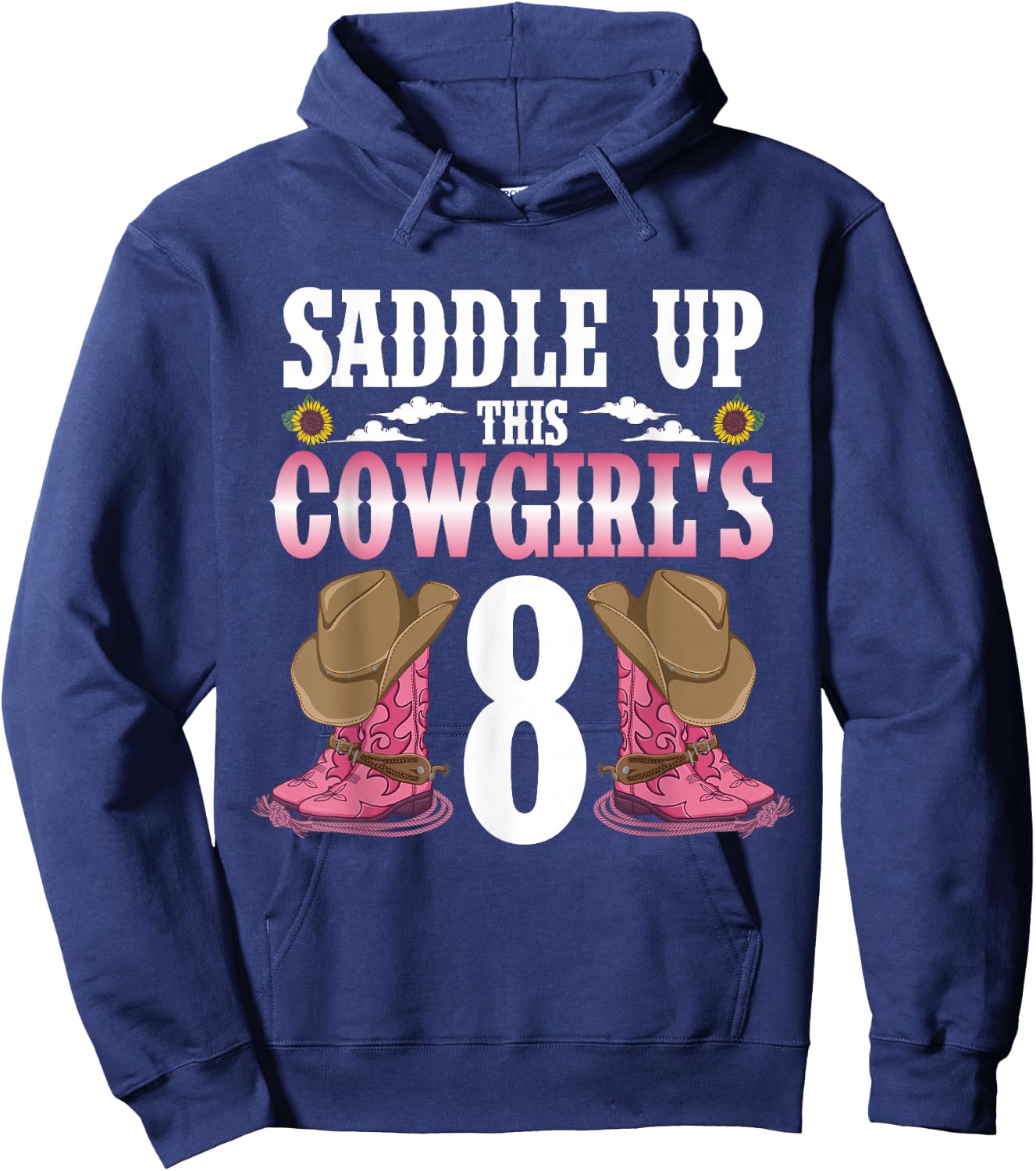 Yeehaw Rodeo Eighth Birthday Celebration 8 Years Old Kid Hoodie - Hoodie | Navy