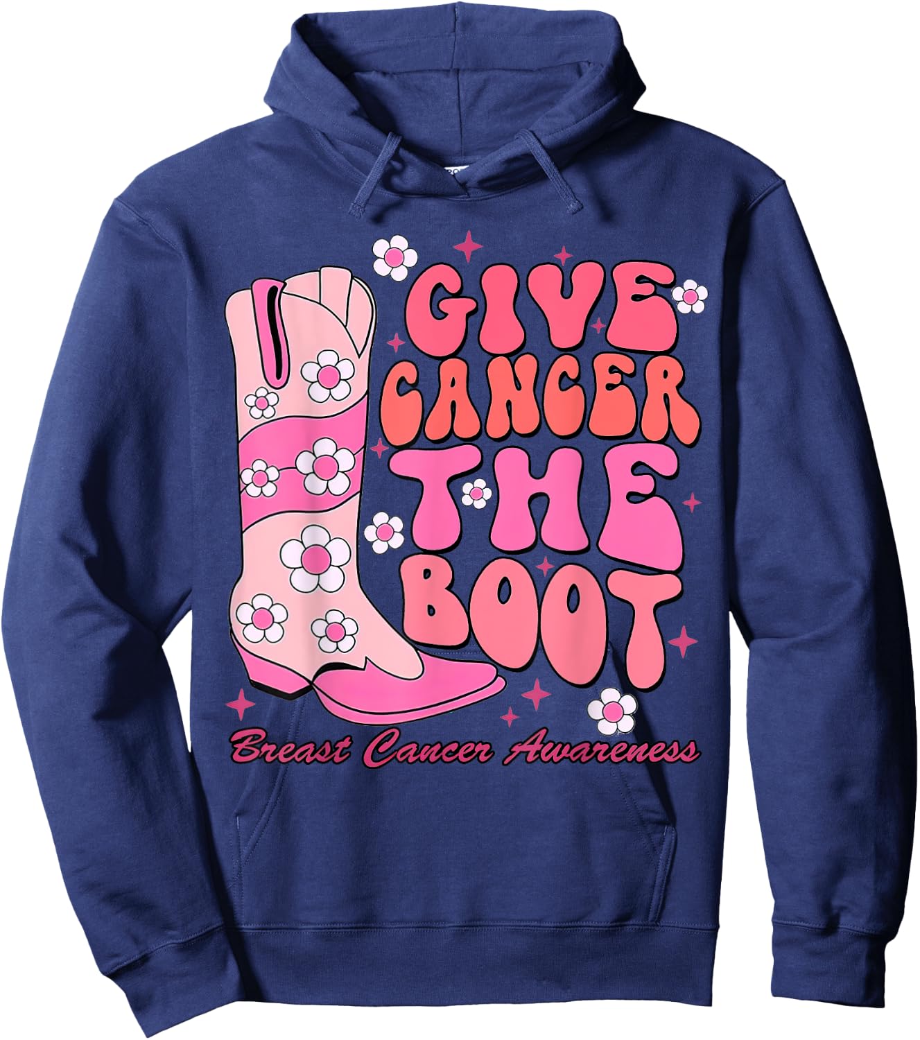 Give Cancer The Boot Western Cowgirl Breast Cancer Outfit Hoodie - Hoodie | Navy