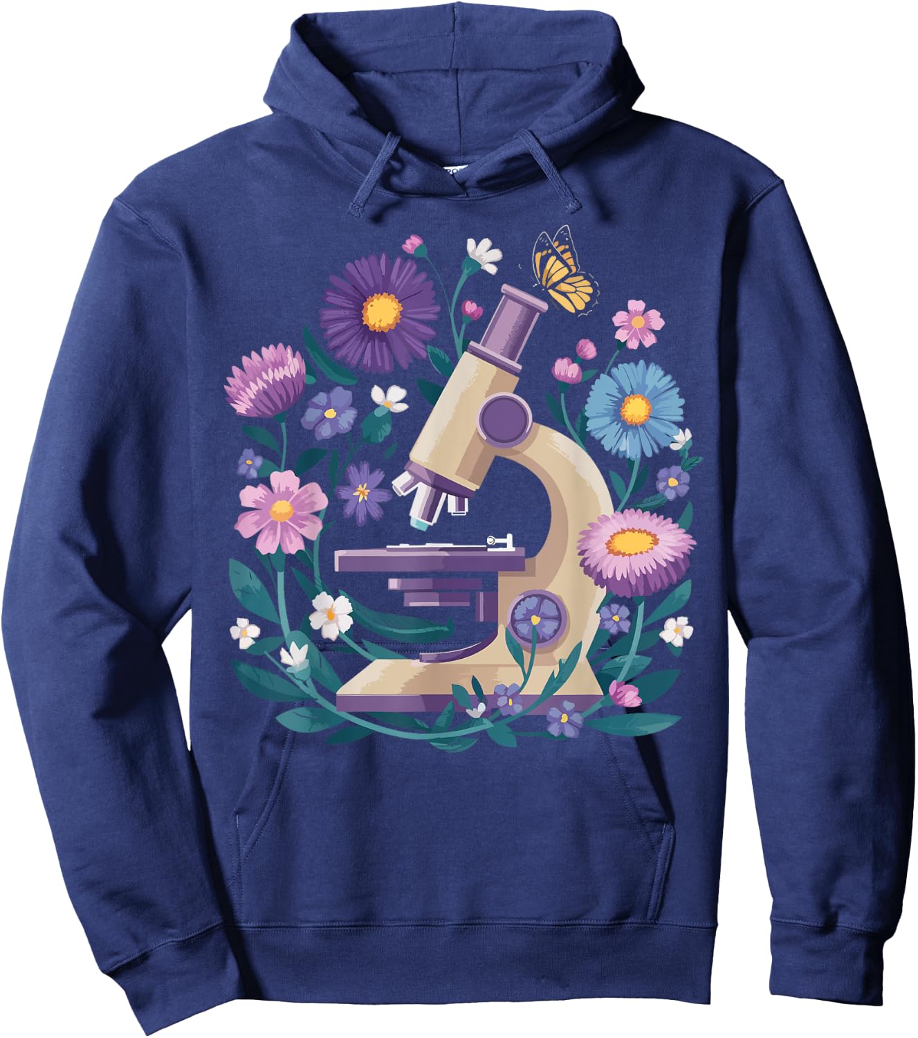 Microscope Flower Butterfly Biology Science Teacher Student Hoodie - Hoodie | Navy