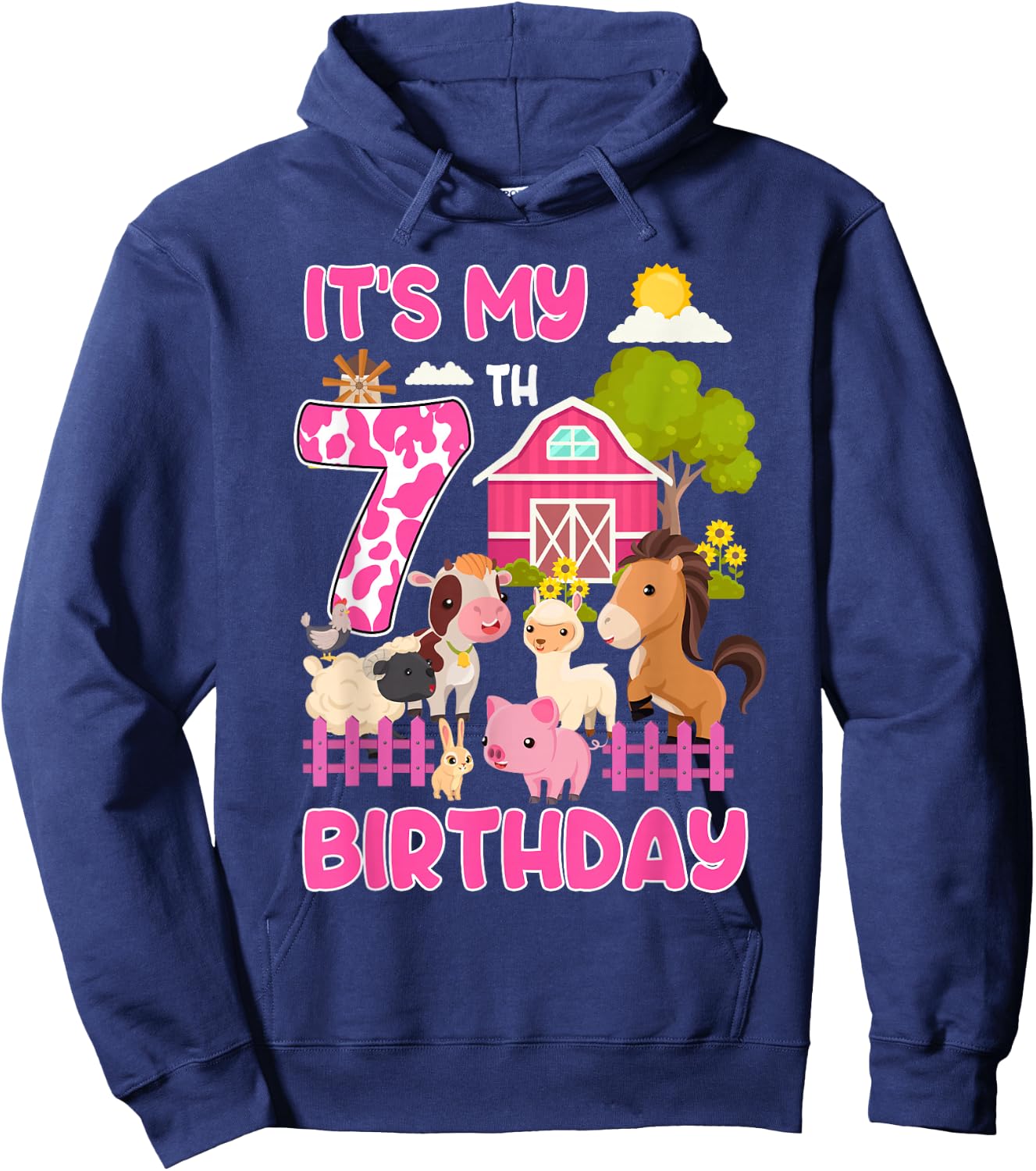 It’s My 7th Birthday Farm Animals 7 Year Old Girl Party Hoodie - Hoodie | Navy
