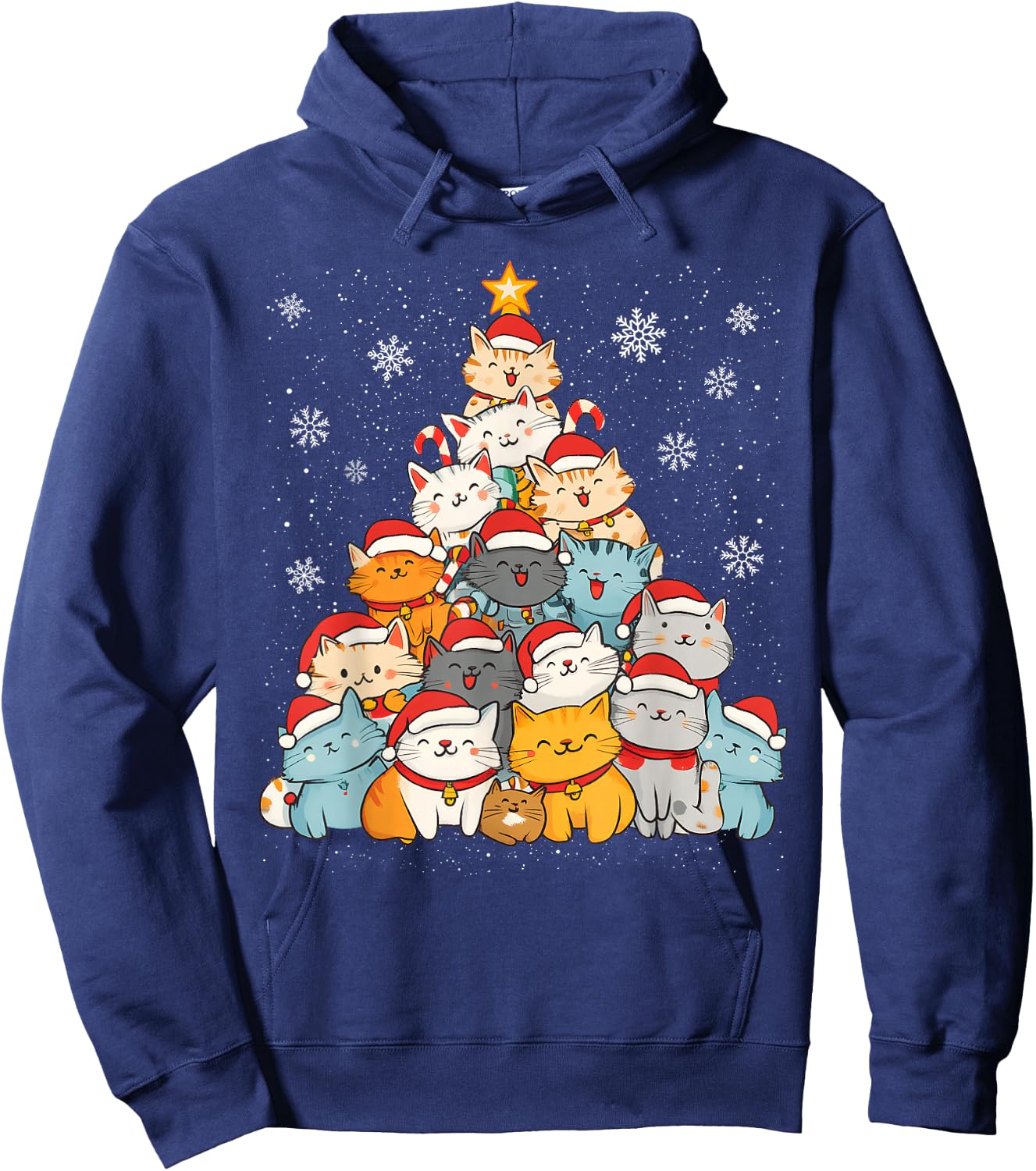 Merry Catmas Merry Christmas Tree Cat Lover Men Women Kids Hoodie - Hoodie | Navy