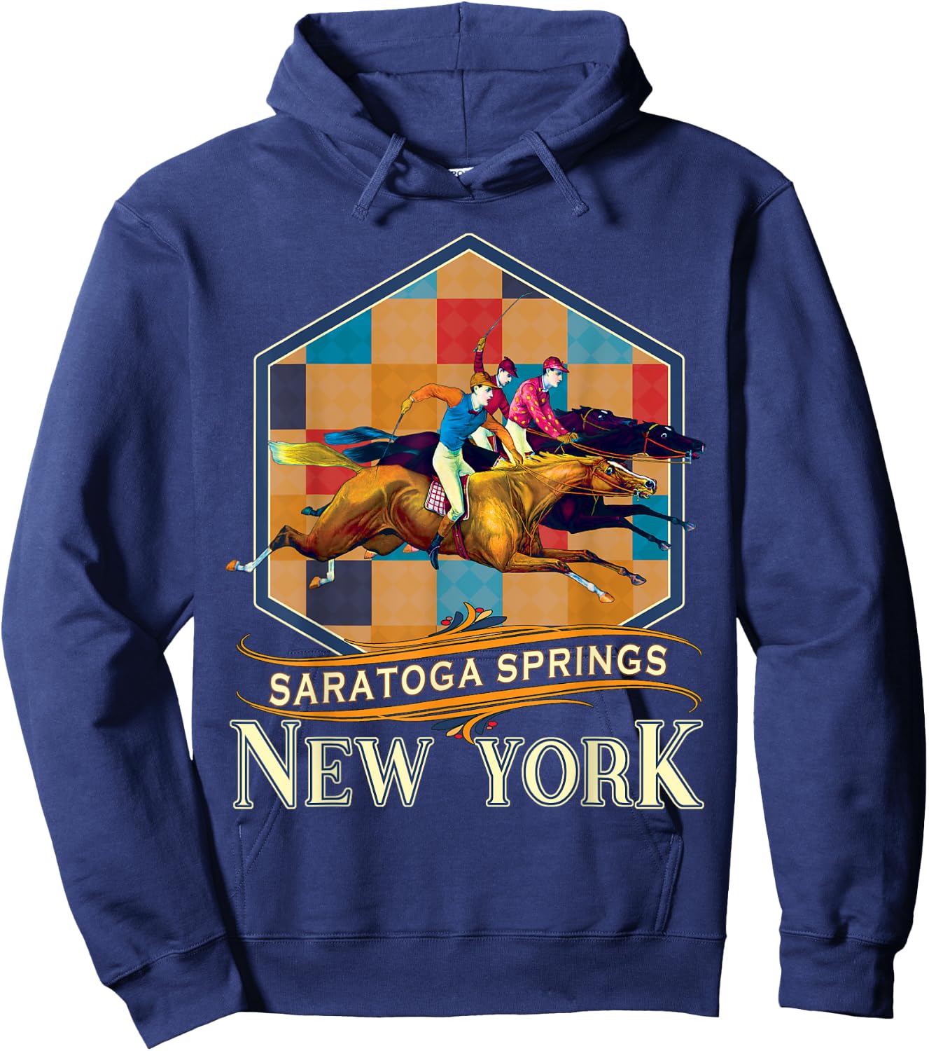 Saratoga Springs New York Vintage Horse Racing Souvenir Hoodie - Hoodie | Navy