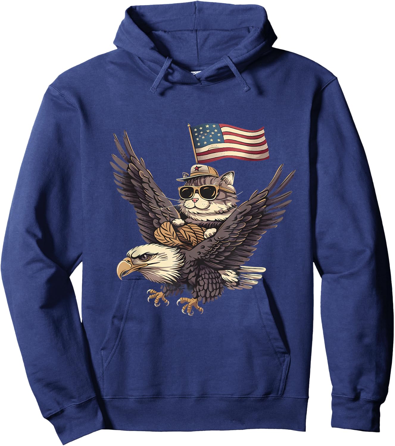 4th Of July USA American Flag America Bald Eagle Cat Hoodie - Hoodie | Navy