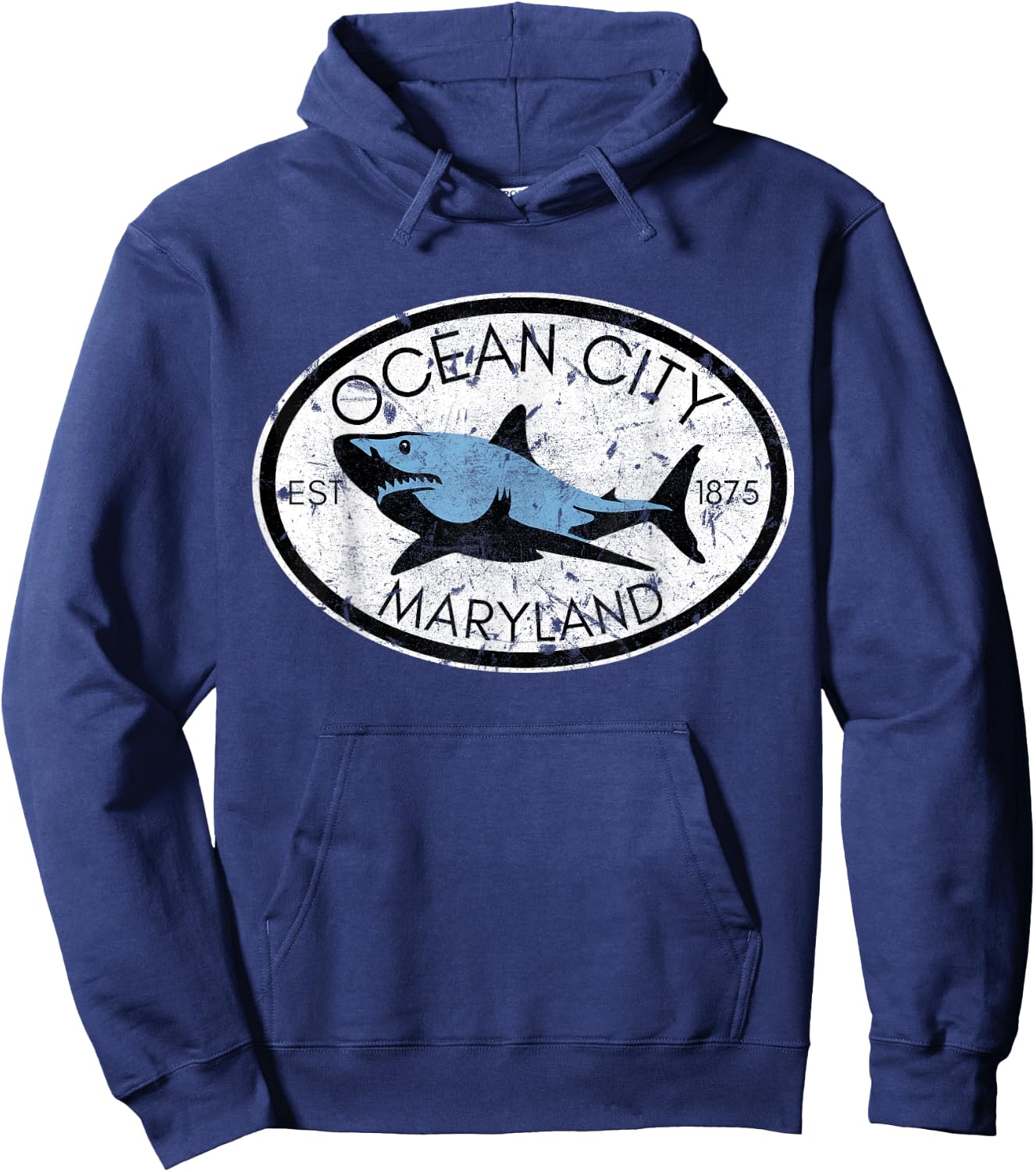 Ocean City Maryland Fishing Shark Fish Beach MD Vintage Women Kids Hoodie - Hoodie | Navy