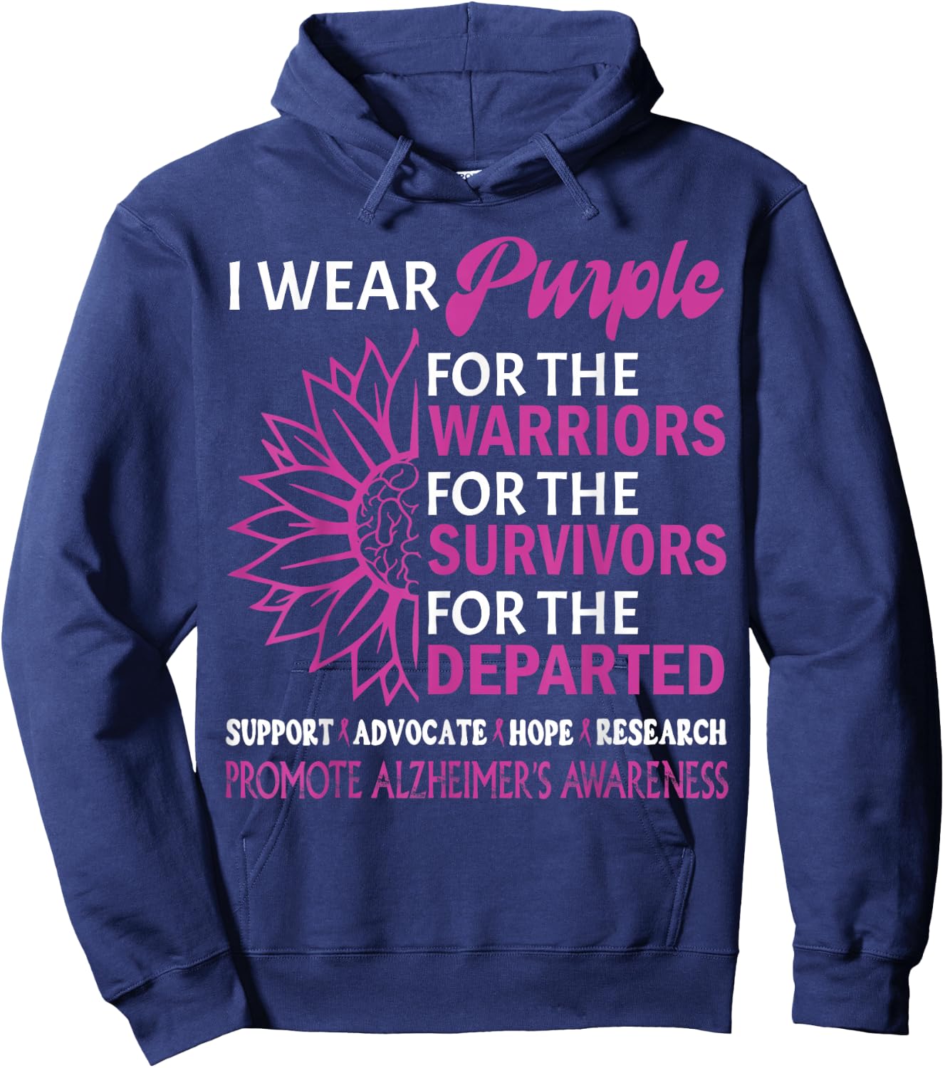 I Wear Purple Alzheimer's Awareness Disease Purple Ribbon Hoodie - Hoodie | Navy