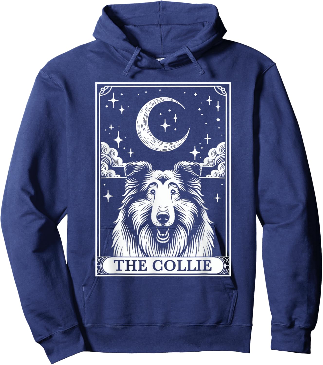 Tarot Card Vintage Crescent Moon Rough Collie Dog Mom Hoodie - Hoodie | Navy