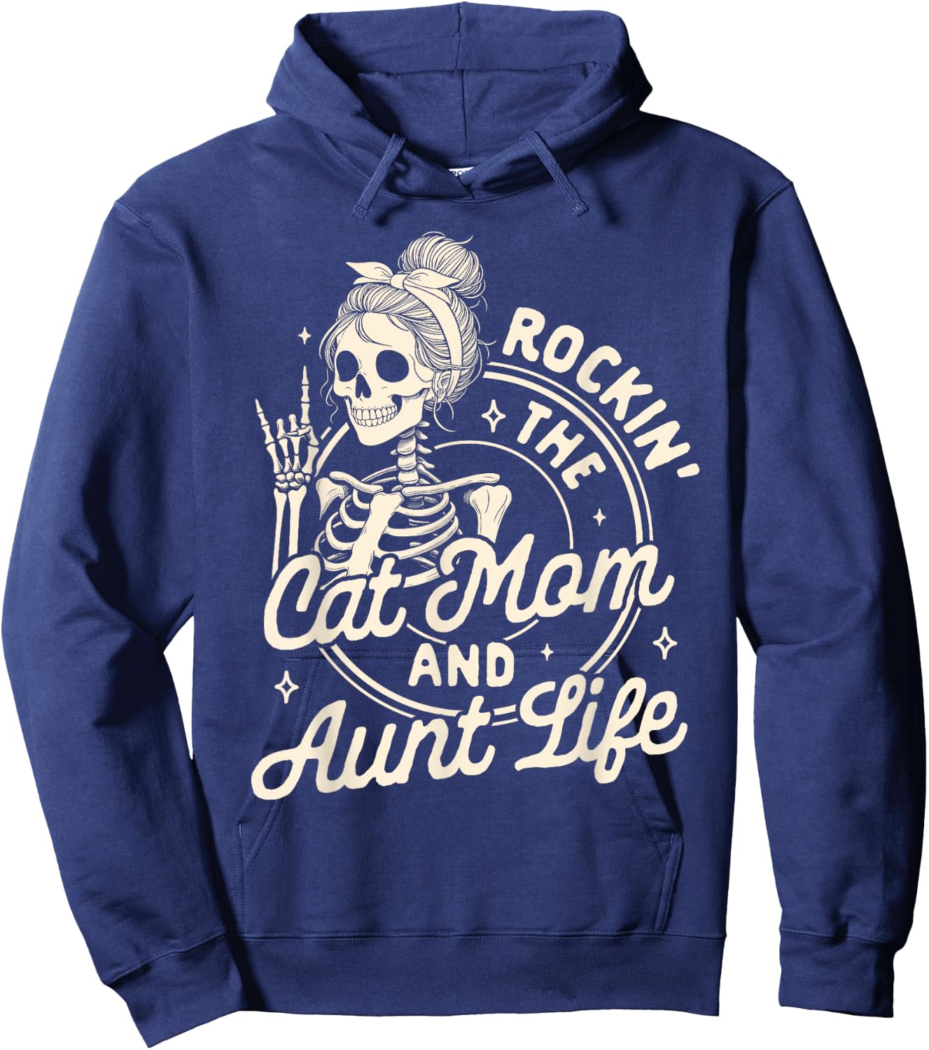 Cat Mama Auntie Skeleton Rocking The Cat Mom & Aunt Life Hoodie - Hoodie | Navy
