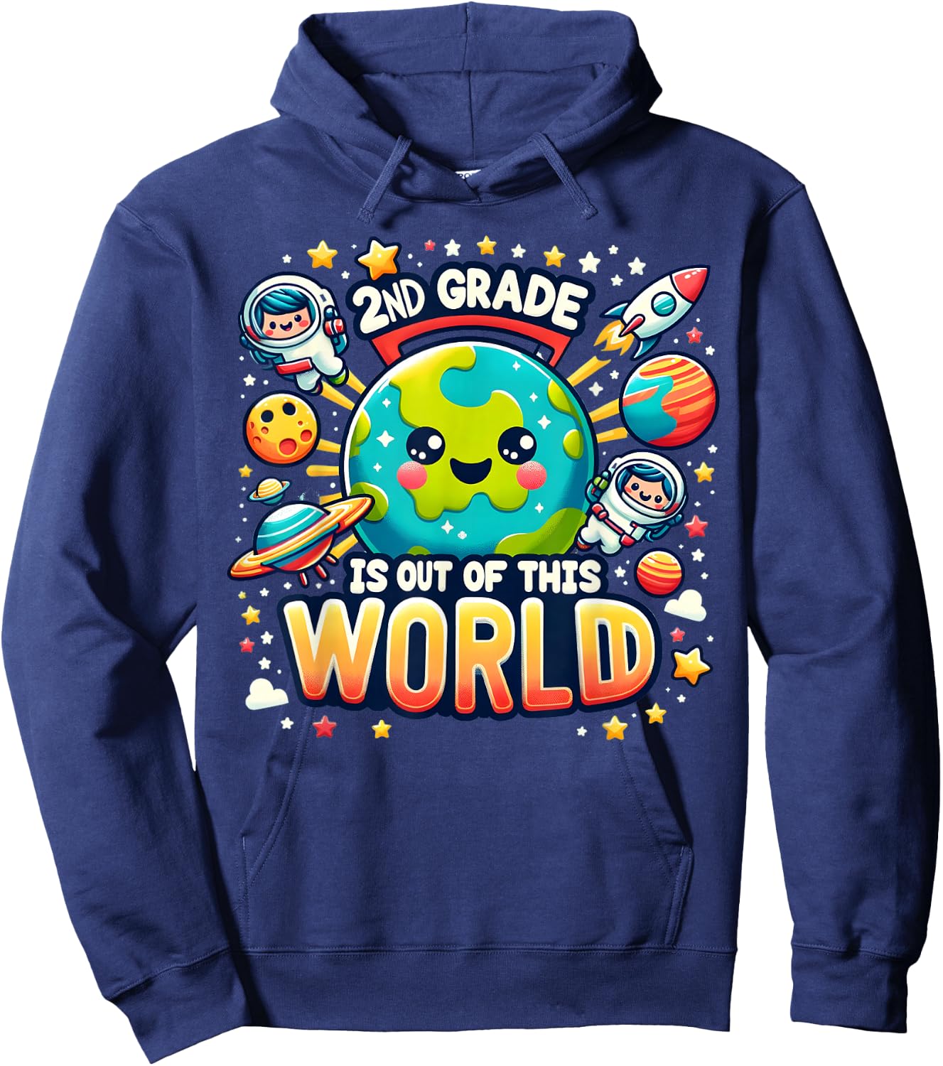 2nd Grade Is out Of This World Space Planets Teacher Hoodie - Hoodie | Navy