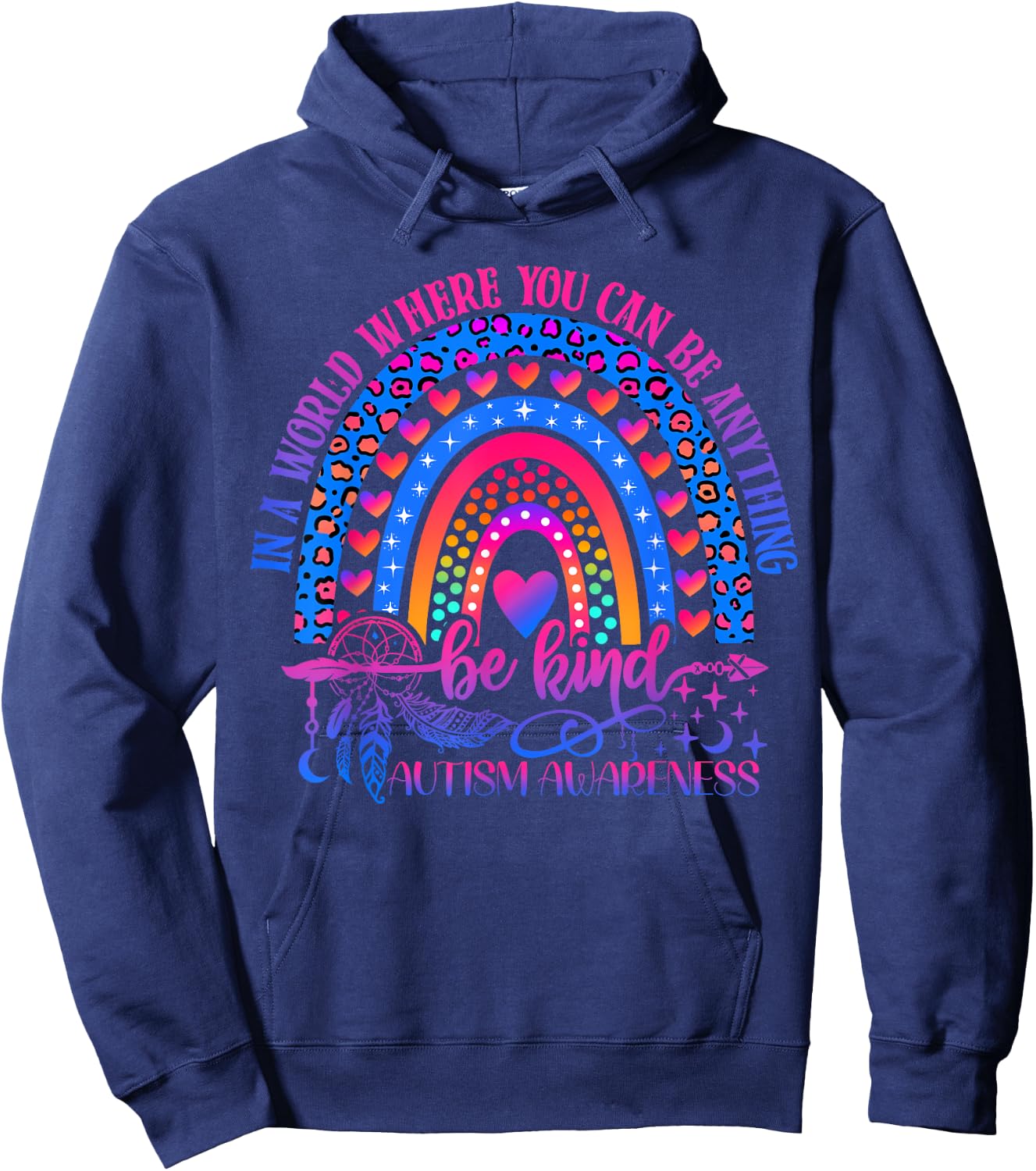 Autism Awareness Be Kind Leopard Rainbow Choose Kindness Hoodie - Hoodie | Navy