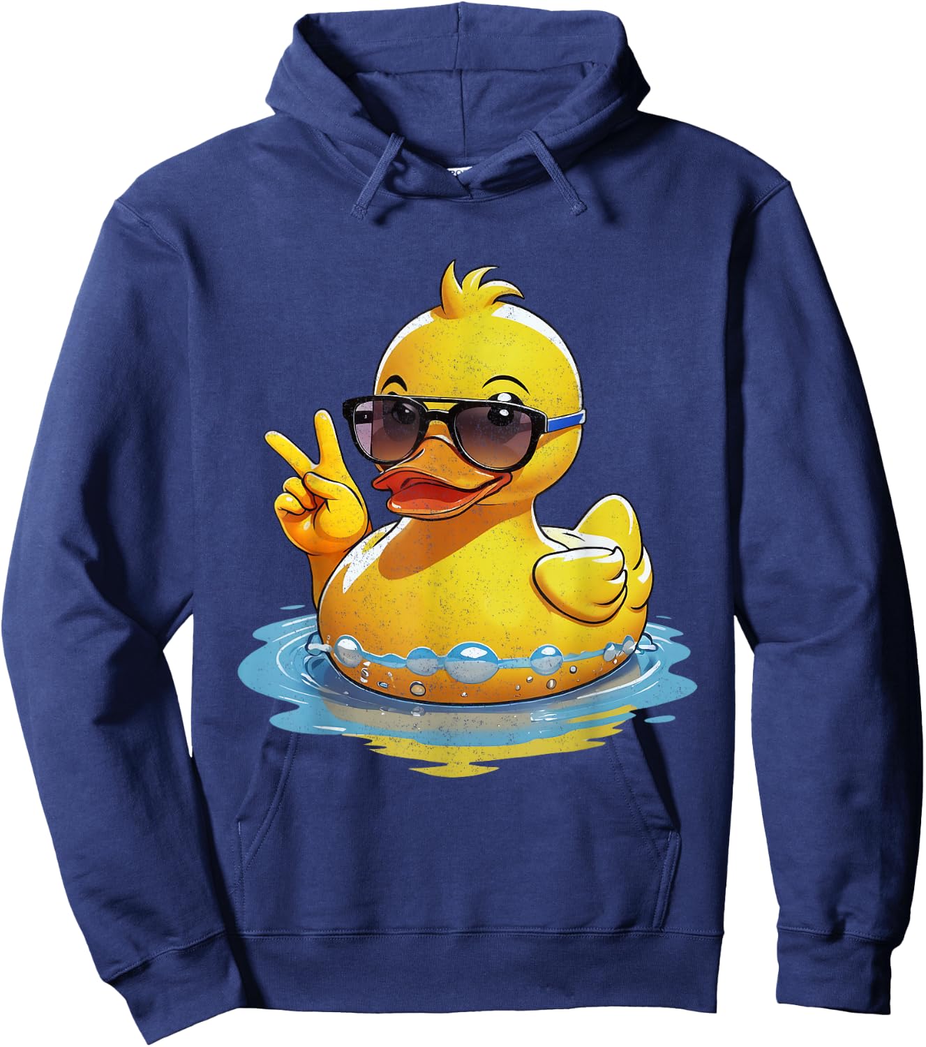 Quacktastic Duck Party Outfit Retro Groovy Yellow Rubber Duck Peace Funny Duck Lovers Black Small Classic Fit Short Sleeve Hoodie - Hoodie | Navy