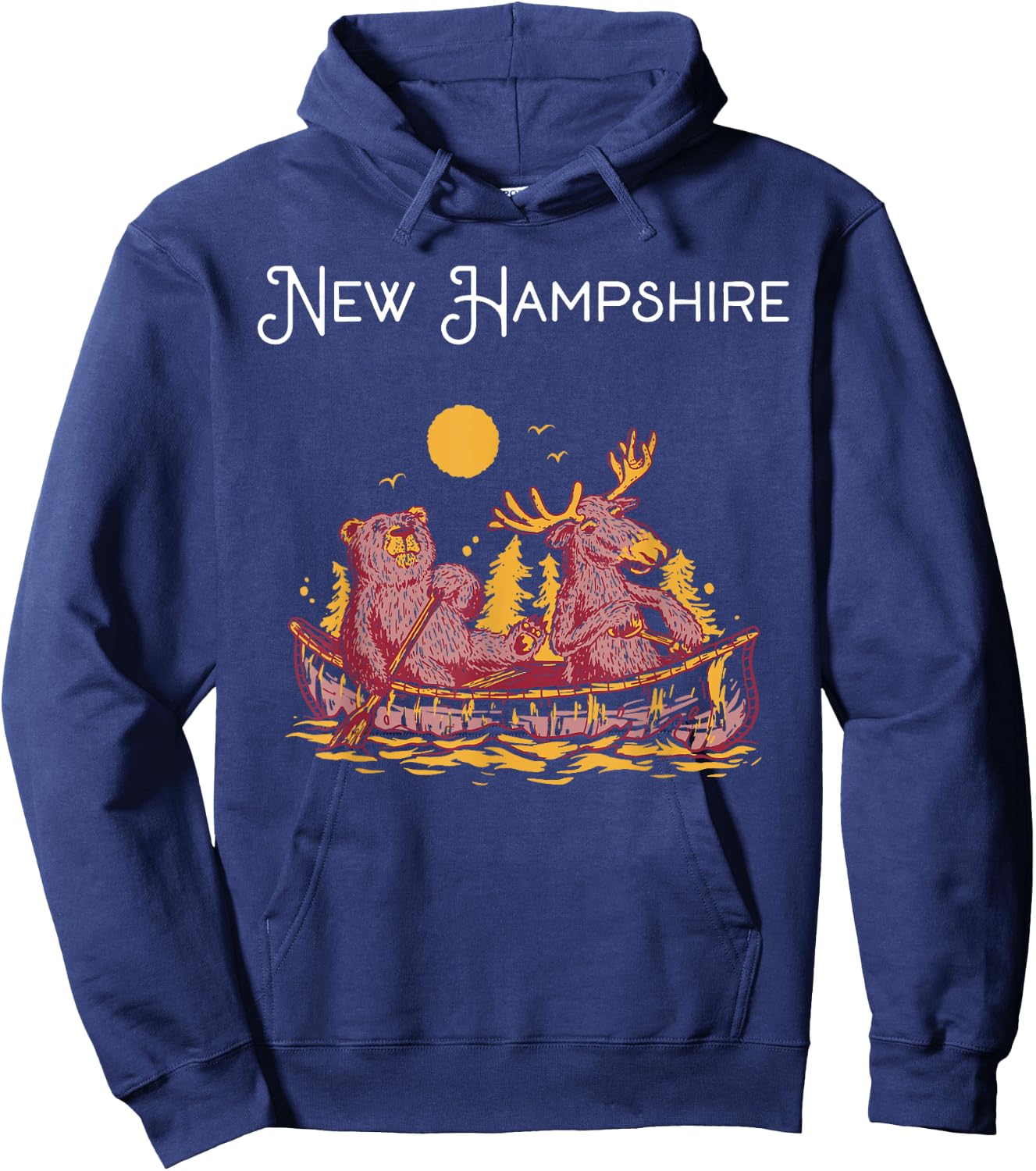 New Hampshire Shirt Funny Canoe Moose Elk Bear Lake Canoeing Hoodie - Hoodie | Navy