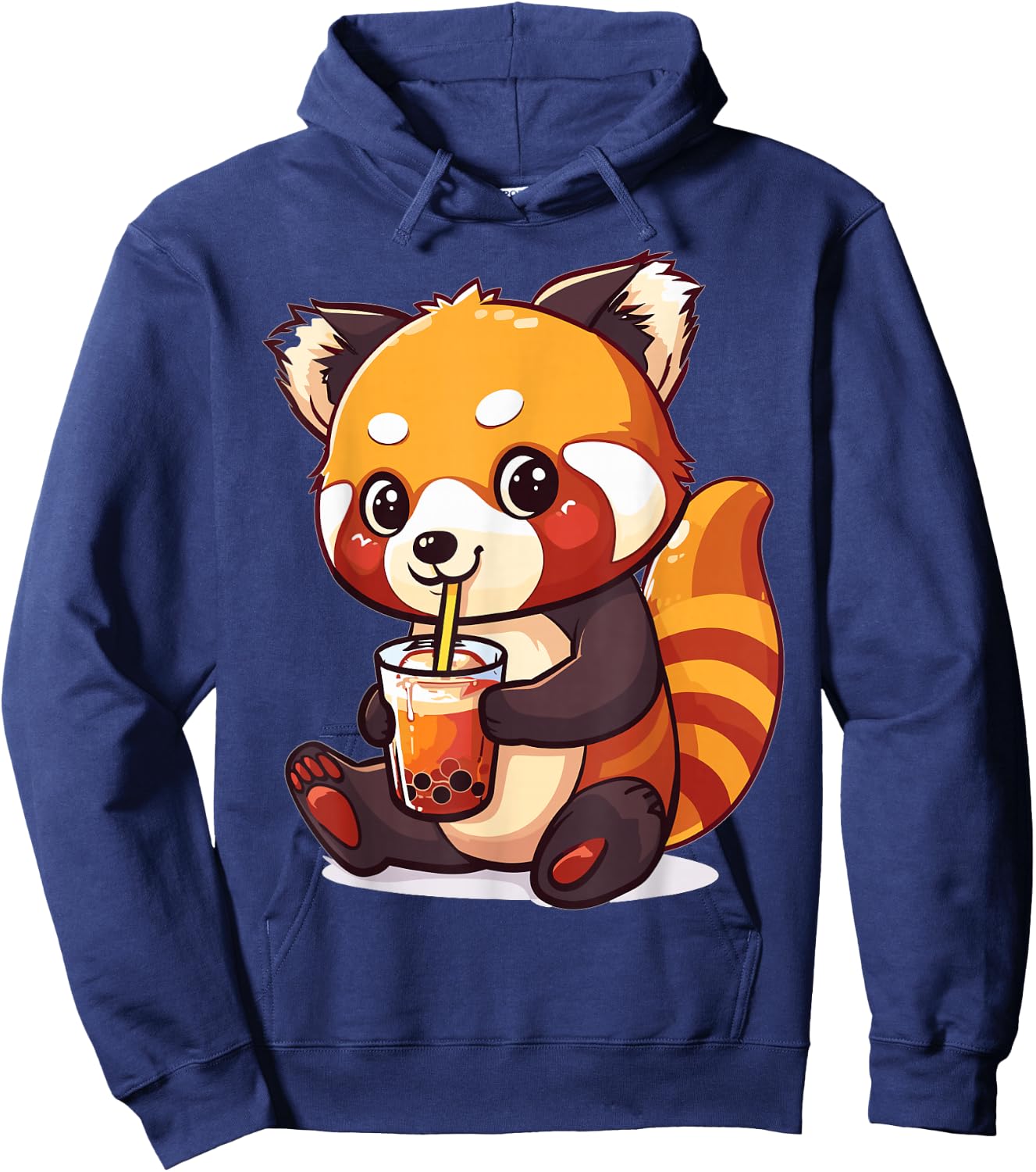 Kawaii Red Panda Drinking Bubble Tea Boba Anime Cute Graphic Hoodie - Hoodie | Navy