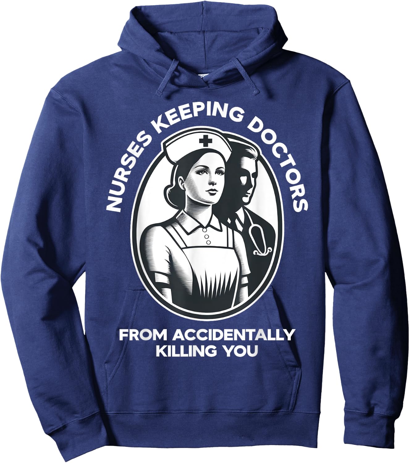 Happy Heart Scrubs Funny Nurse Keeping Doctors From Accident LPN RN CNA Nursing - Adult - Black - Small - Short Sleeve Hoodie - Hoodie | Navy